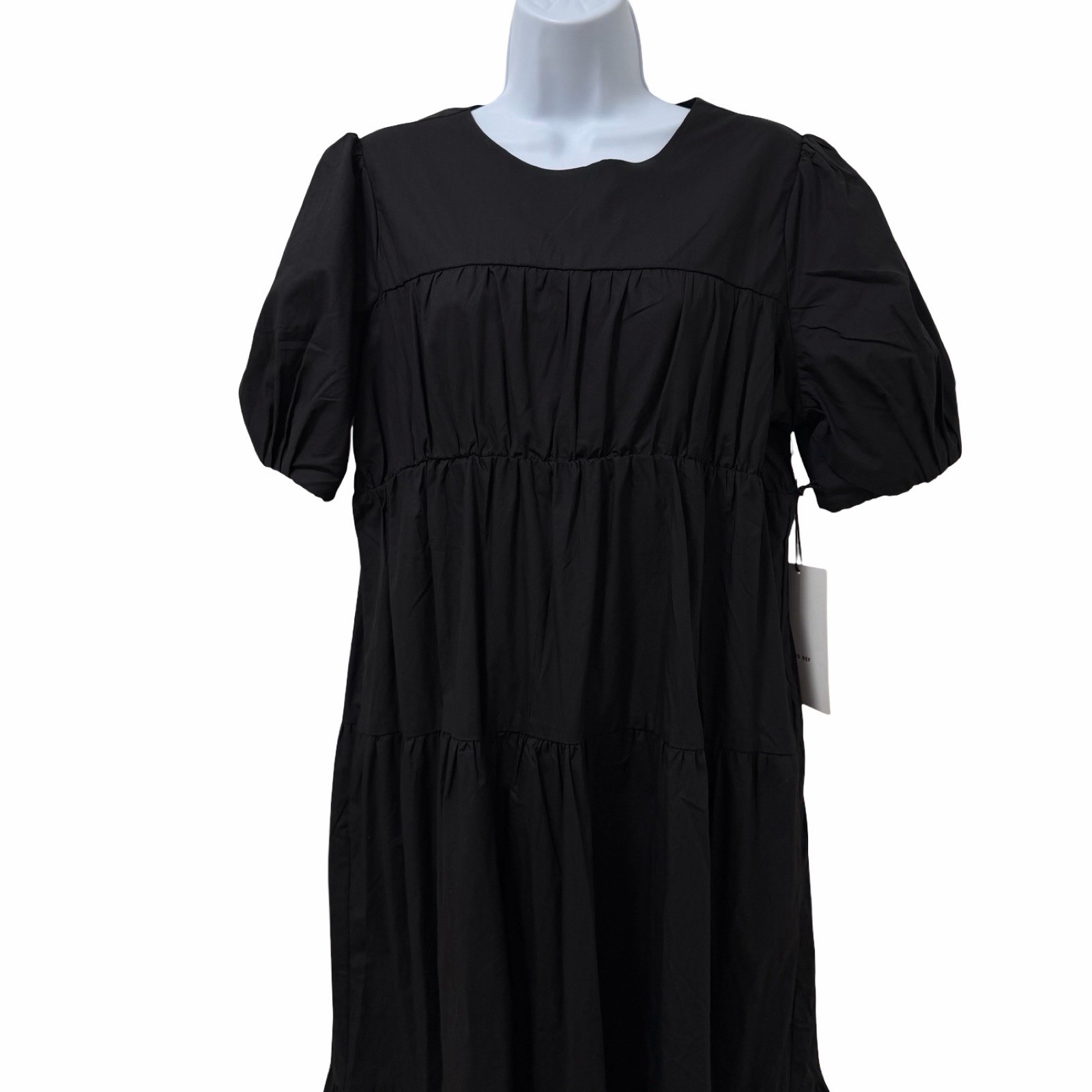 Mod Ref Womens Drea Puff Sleeve Tiered Poplin Maxi Dress Size XL Black Event NWT