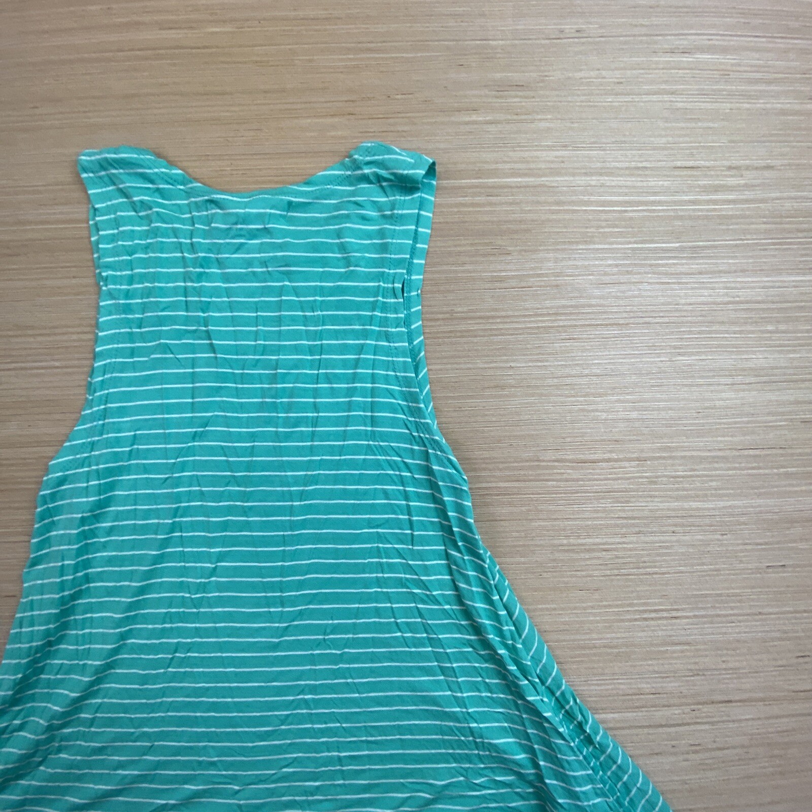 Lagaci Womens Juniors Small Green White Striped Shirt Dress Top Sleeveless Soft