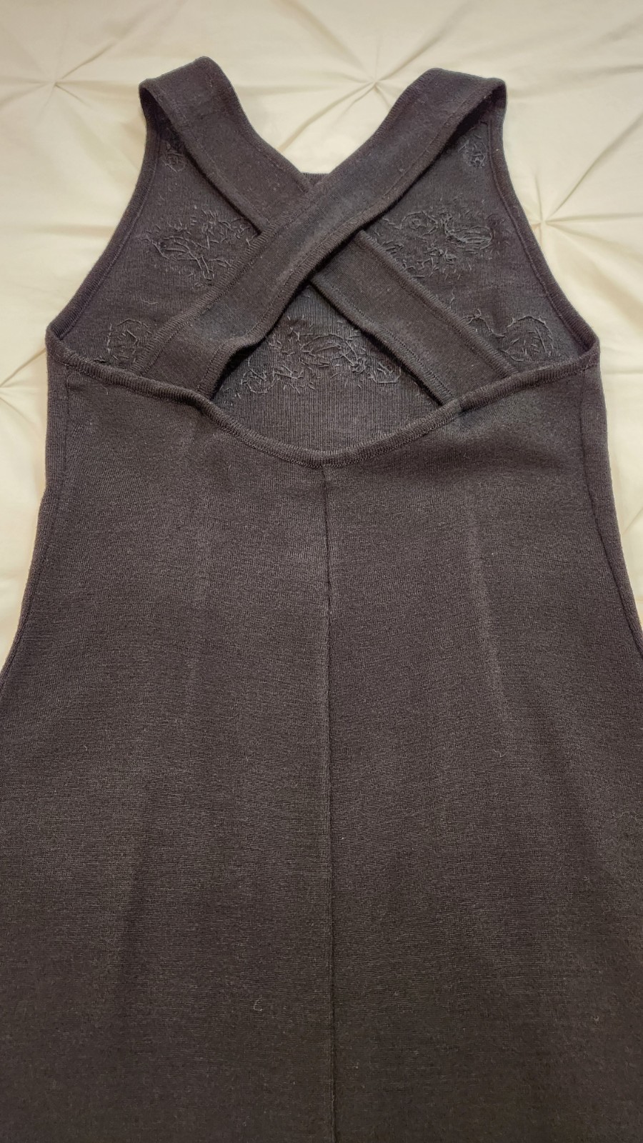 VTG 90s Carole Little Black Beaded Bodycon Wool Blend Dress Criss Cross Back (P)
