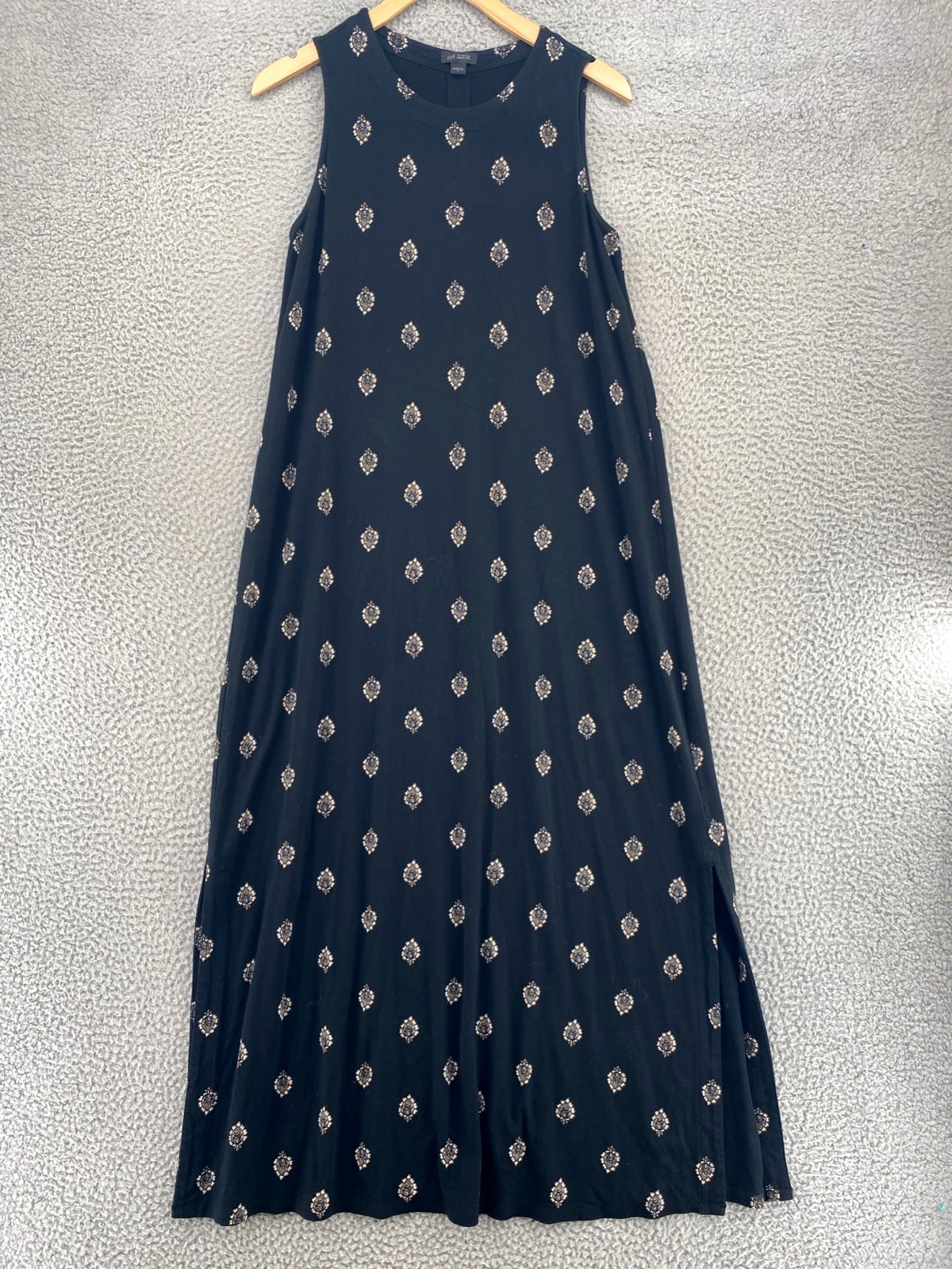 J Jill Dress Womens Small Wearever Black Batik Side Slit Maxi Tank Stretch Knit
