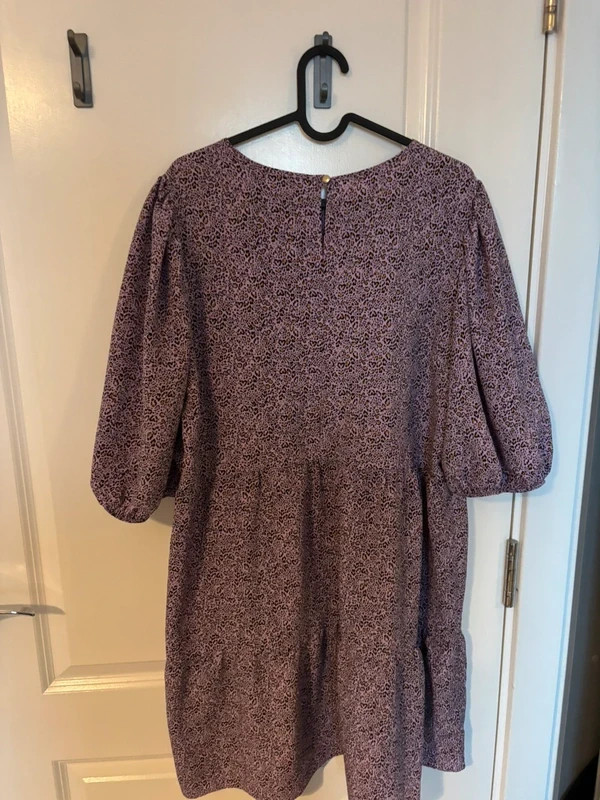 George Lilac Leopard Print Puff Sleeve Smock Mini Dress Size 16 Summer Holiday