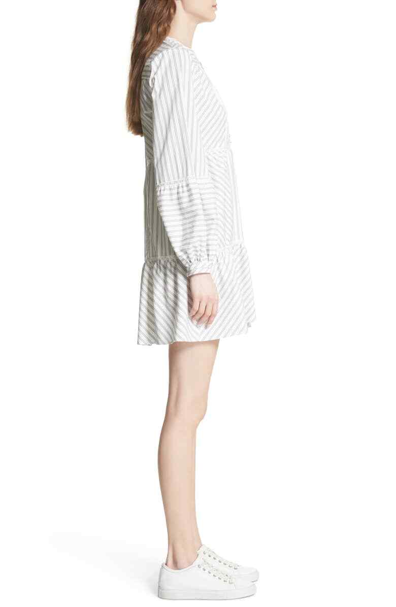 JOIE Porcelain White Stripe Lace Marison A-Line Ruffle Poplin Cotton Dress 8 = M