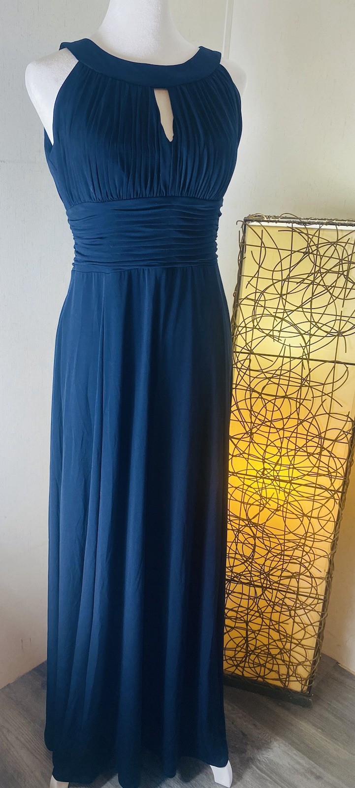 Sangria Women’s 10 Blue Solid Halter Neck Sleeveless Maxi Dress Ruched Pleated