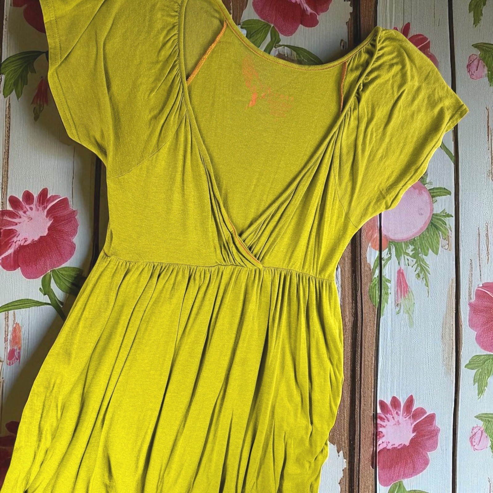 Press Dress Women S Green V Neck Short Sleeve Casual Knit Boho Fairy