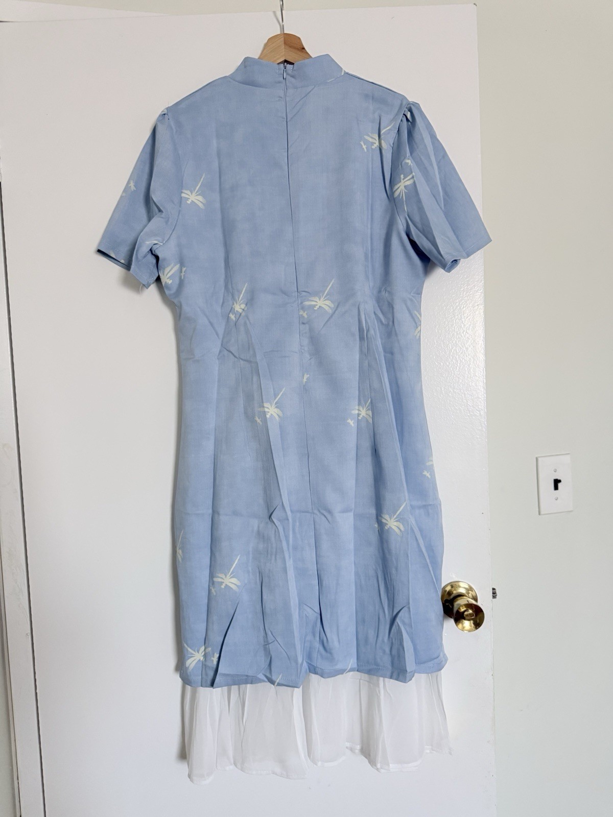 Asian Inspired Blue Dress Mandarin Collar Qipao Style Women’s Size L