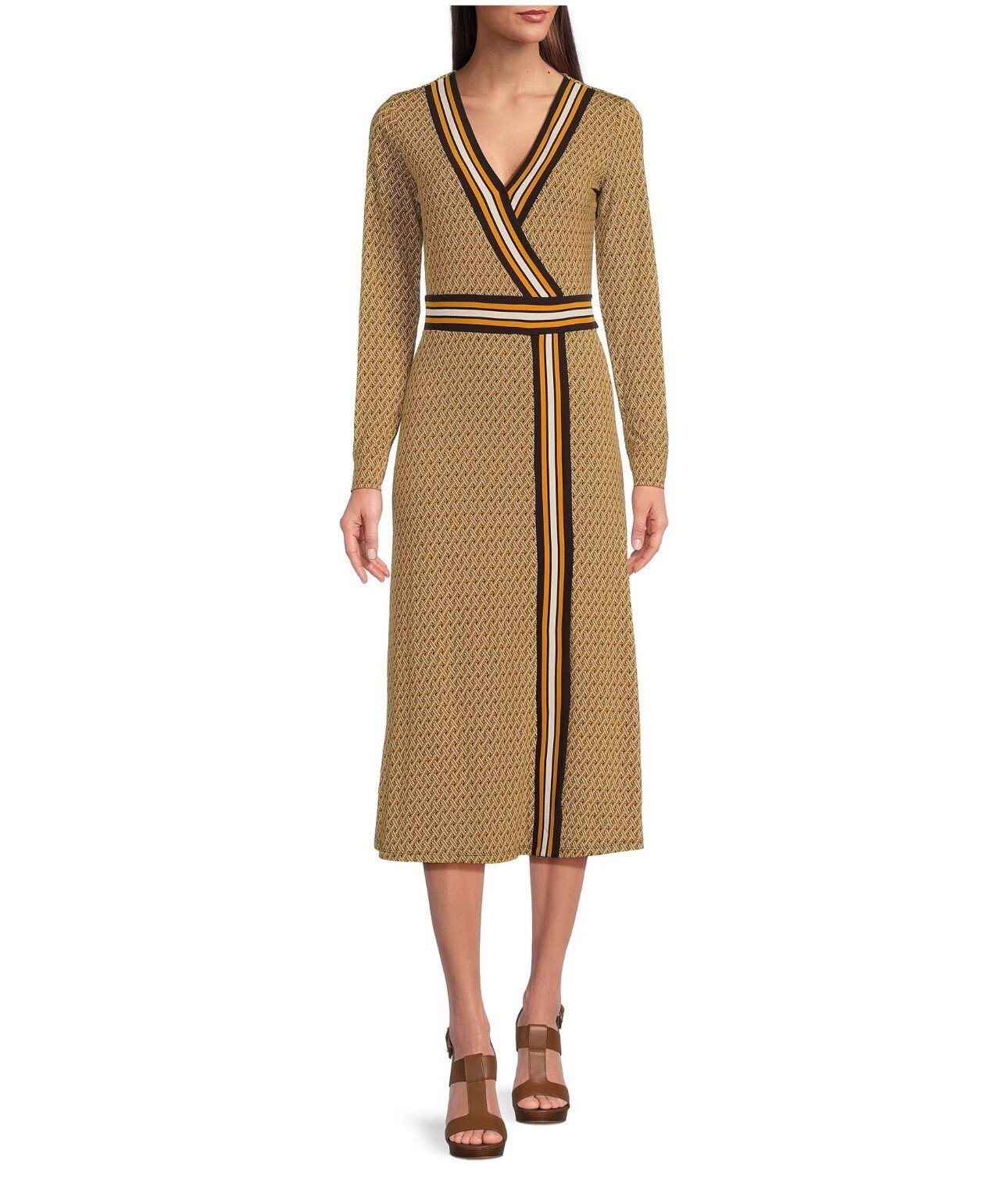 Michael Kors dress Border Print Faux Wrap Dress Marigold logo 2025 collection L