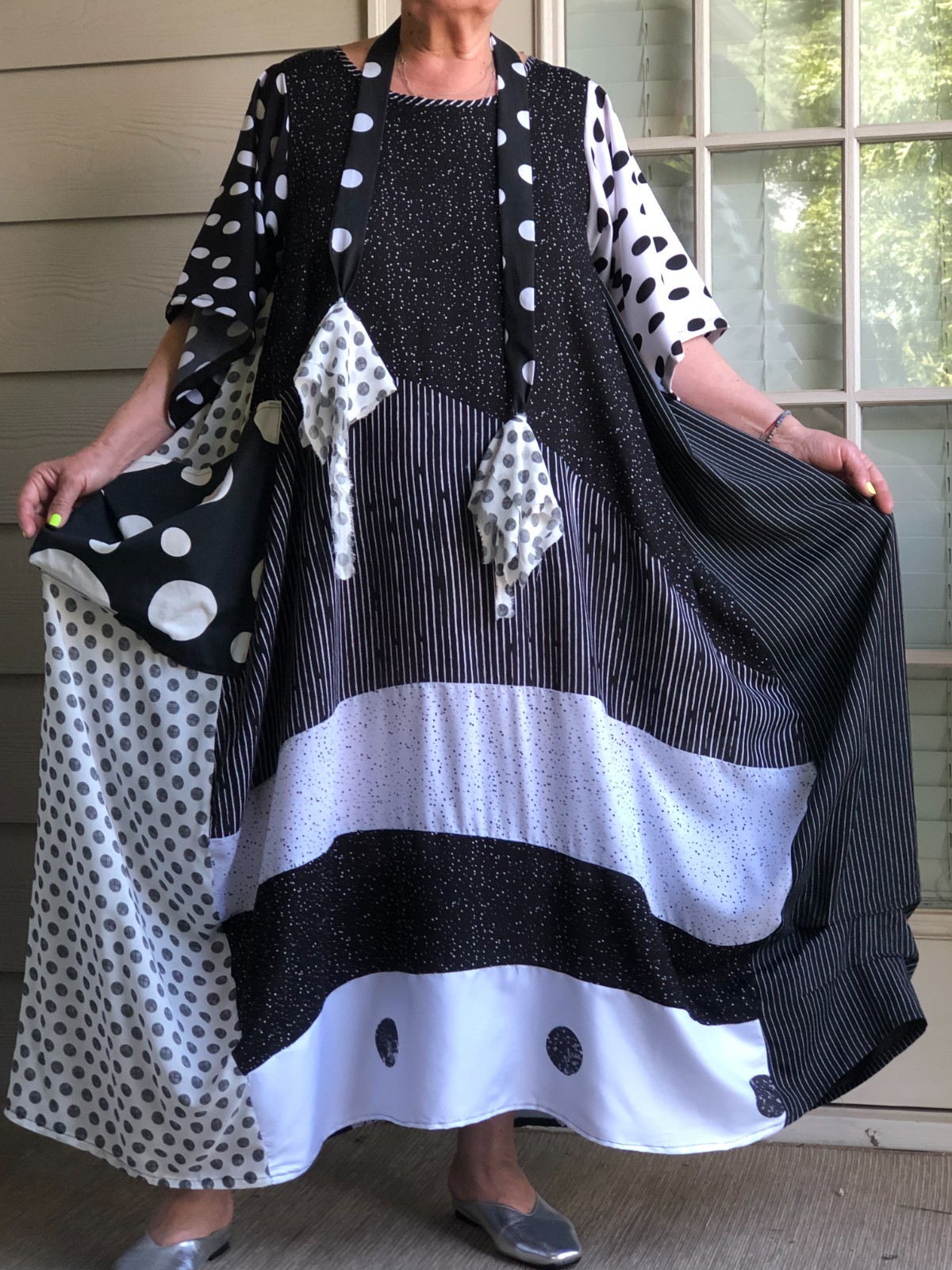 Artsy Lagenlook Boho Bubble Asymmetric Patchwork Polka Dot Dress Necklace OS