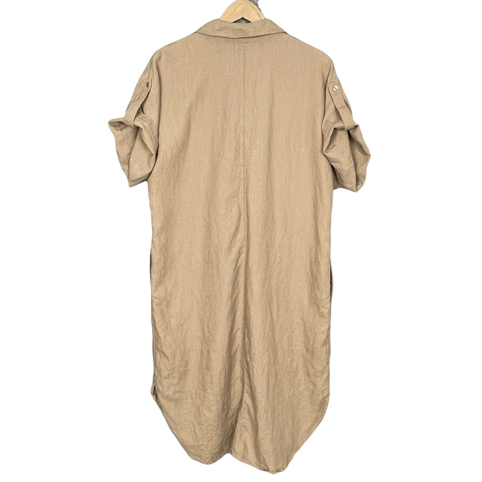 Chicos Minimalist Linen Roll Tab Sleeve Dress Womens 2 12 Euro Summer Coastal