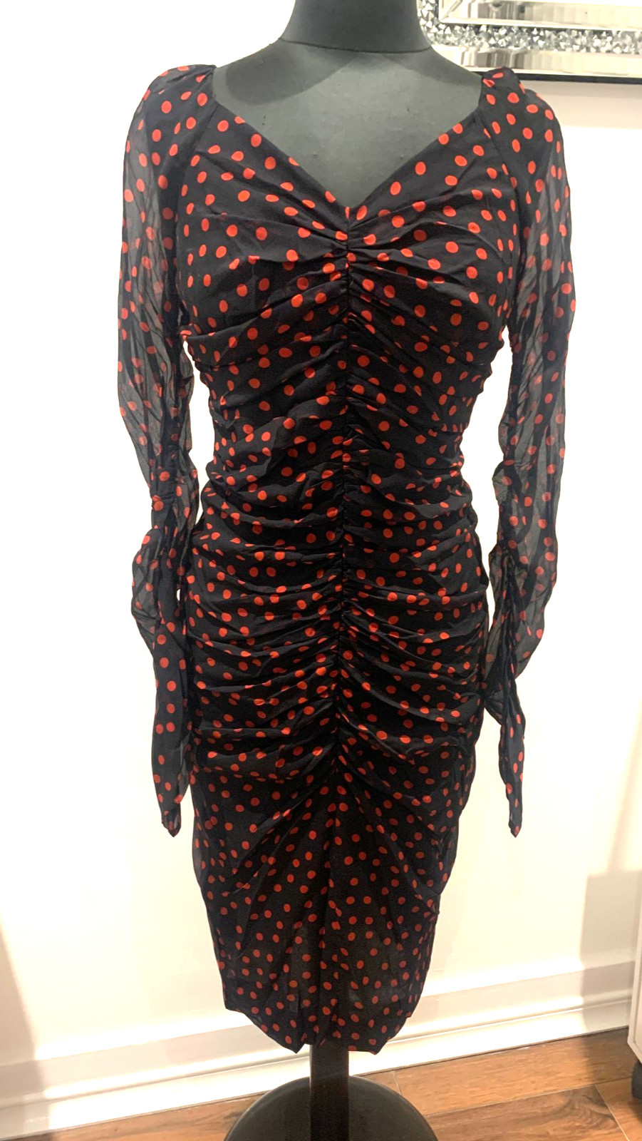Dolce and Gabbana D&G black polka dot silk chiffon dress IT46 UK12 US8 EU38