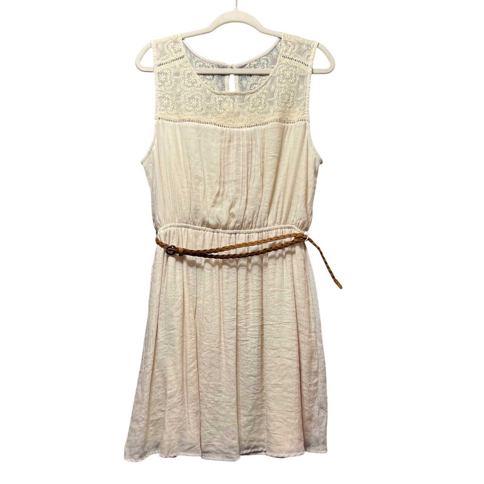 Perch by Blu Pepper Lace Sleeveless Dress Belt Lined 1XL Boho Cottagecore