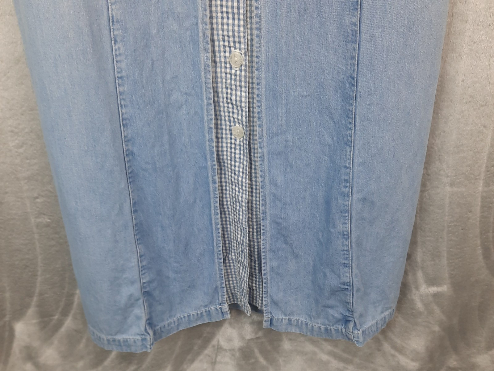 VTG 90s Button Front Denim Gingham Dress Womens 12 Cottagecore Prairie Western