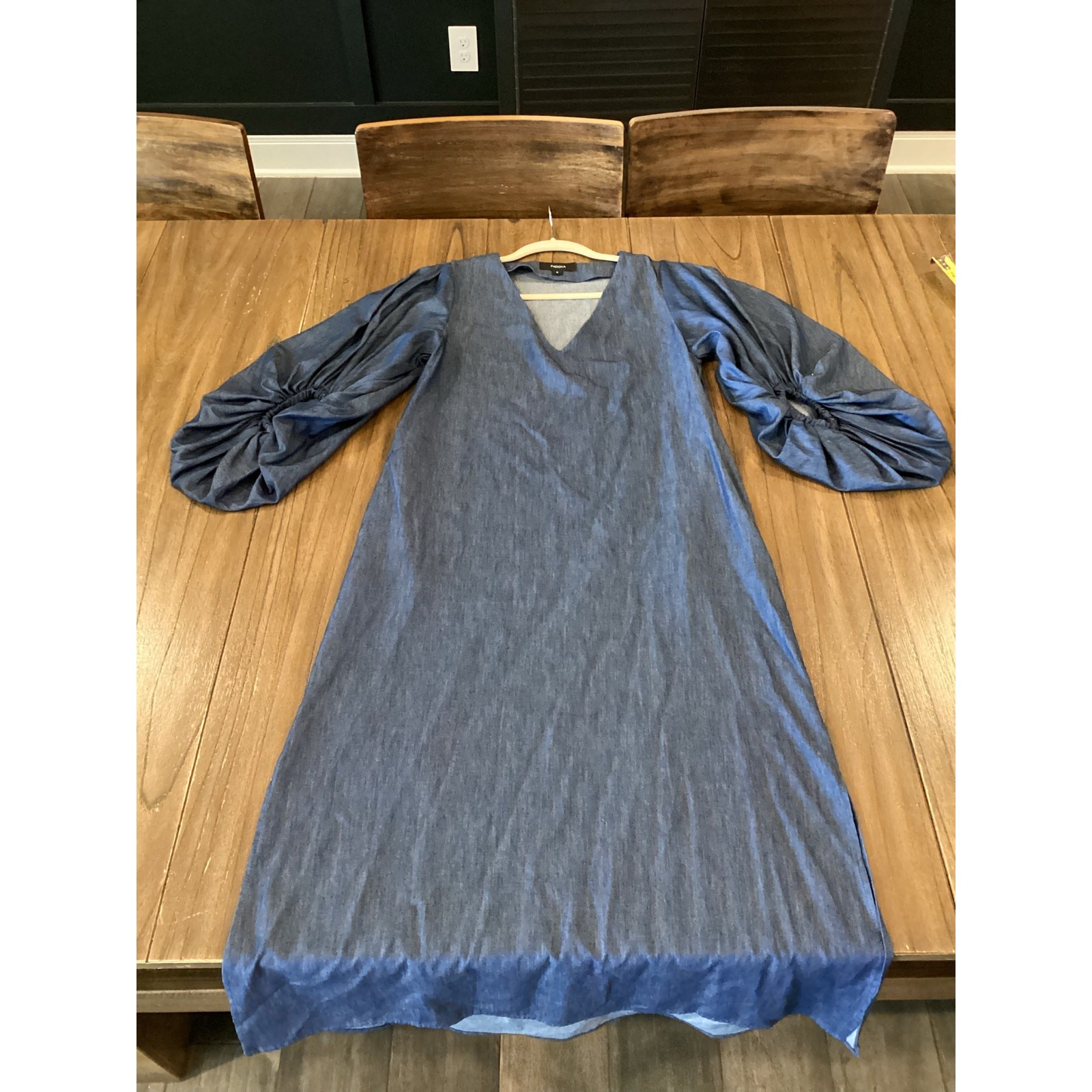 Padova Colombia kaftan denim jean balloon sleeve v neck boho midi long dress 6