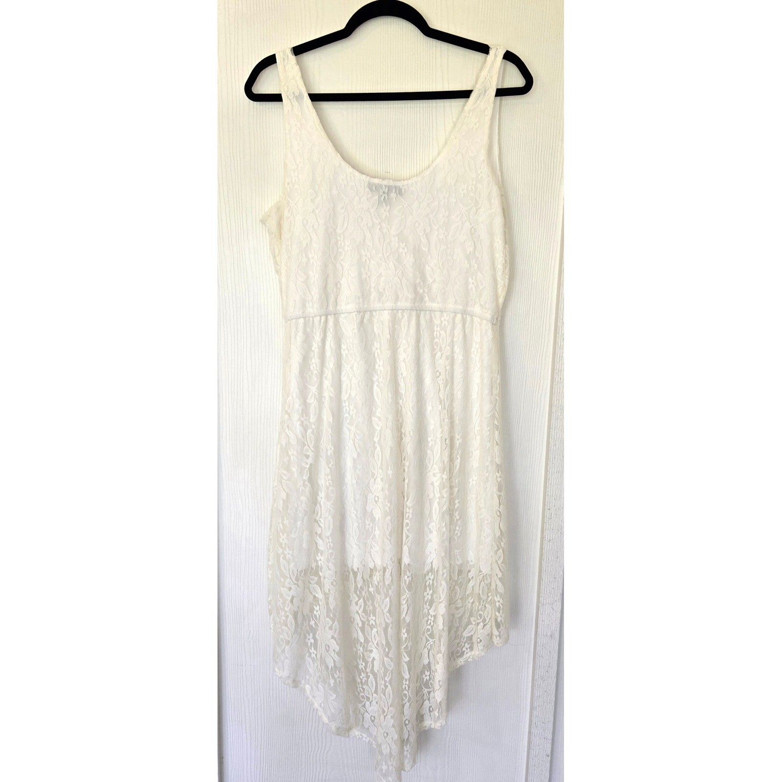 Cream Lace High Low Dress Size L Wedding Fairy Cottagecore Peasant Romantic Boho