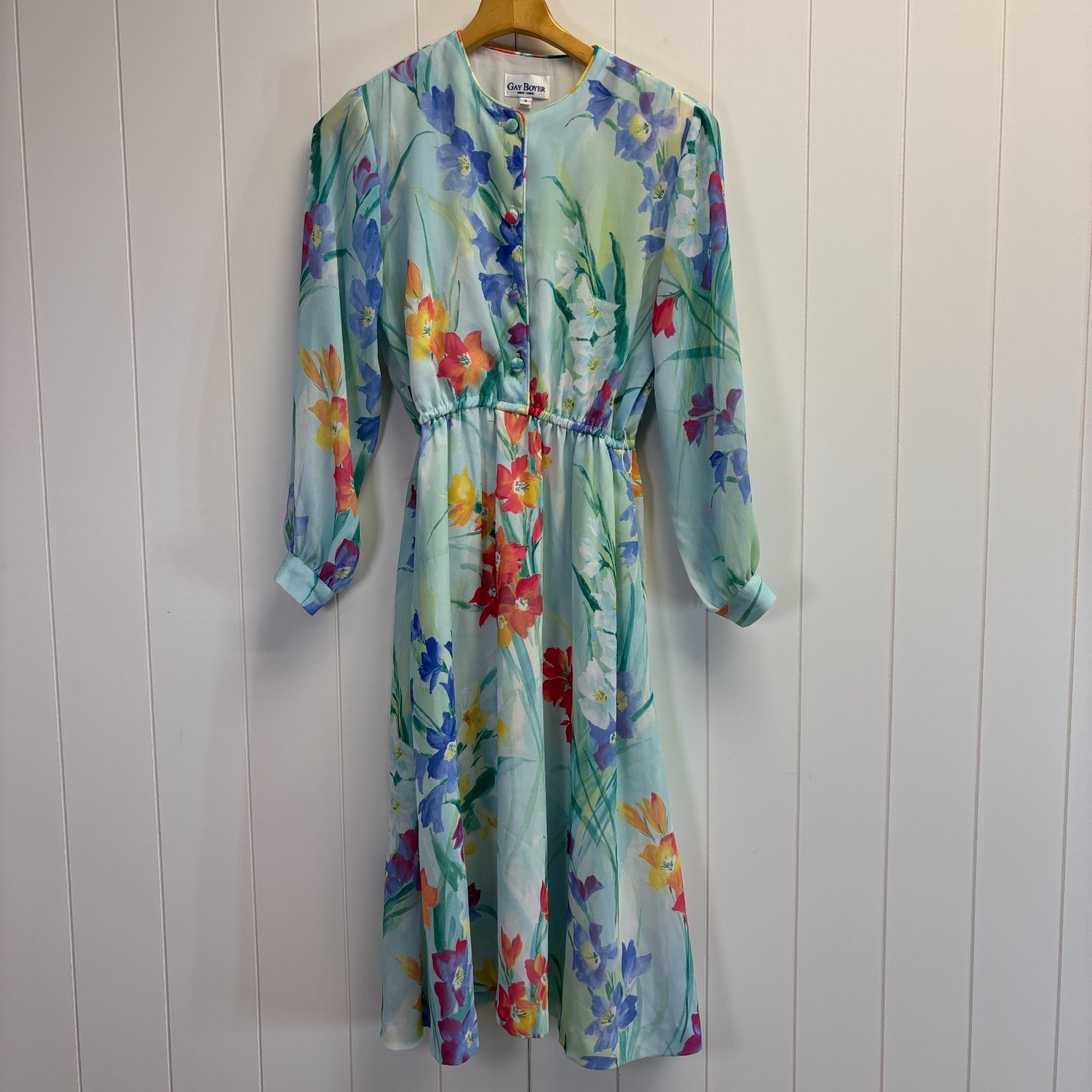 Vintage Gay Boyer Floral Tea Secretary Chiffon Midi Dress Size 4P Classic Retro