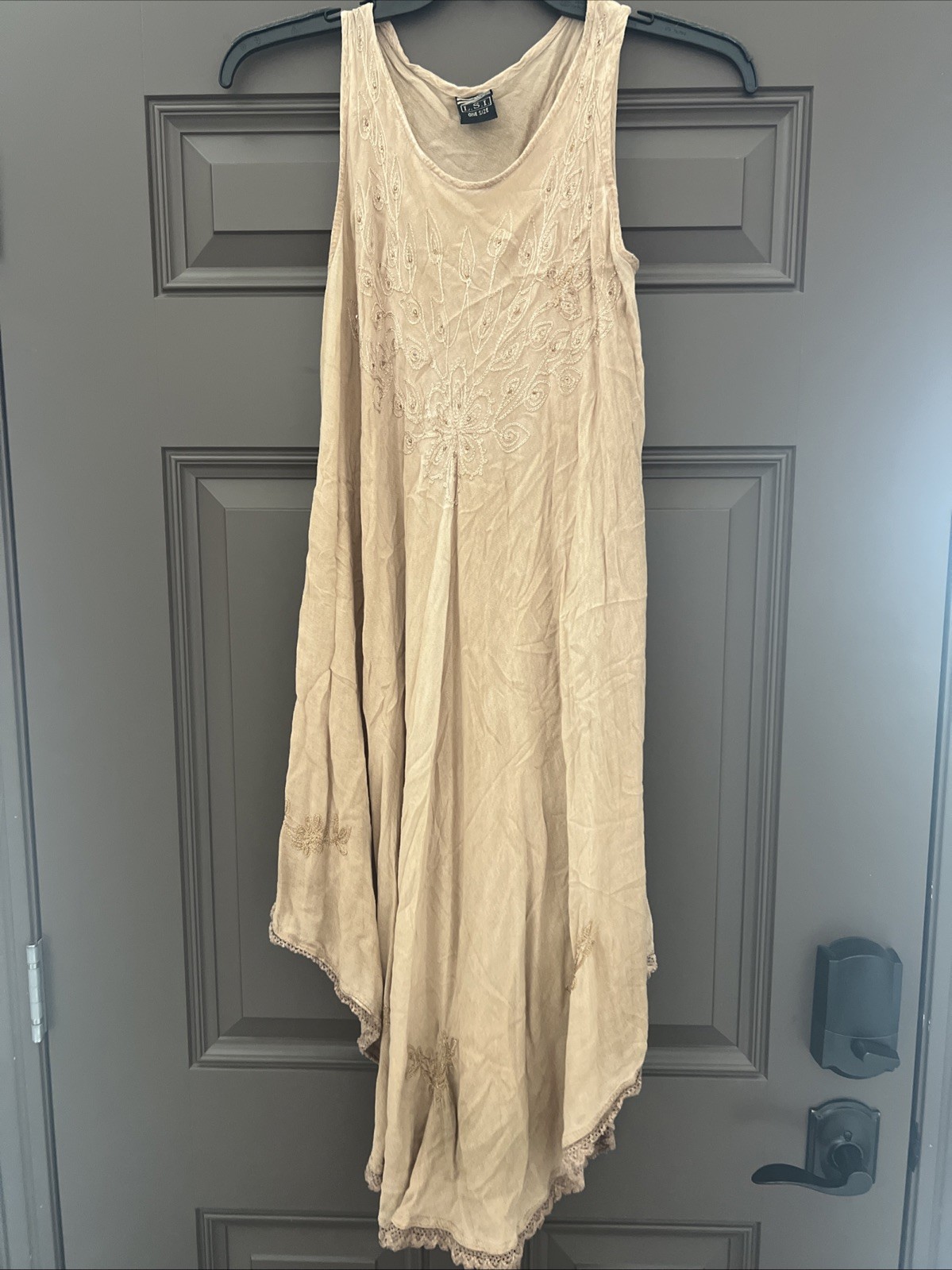 LSI Sleeveless Floral Embroidered Festival Fairy Hippie Dress Tan Lace One Size
