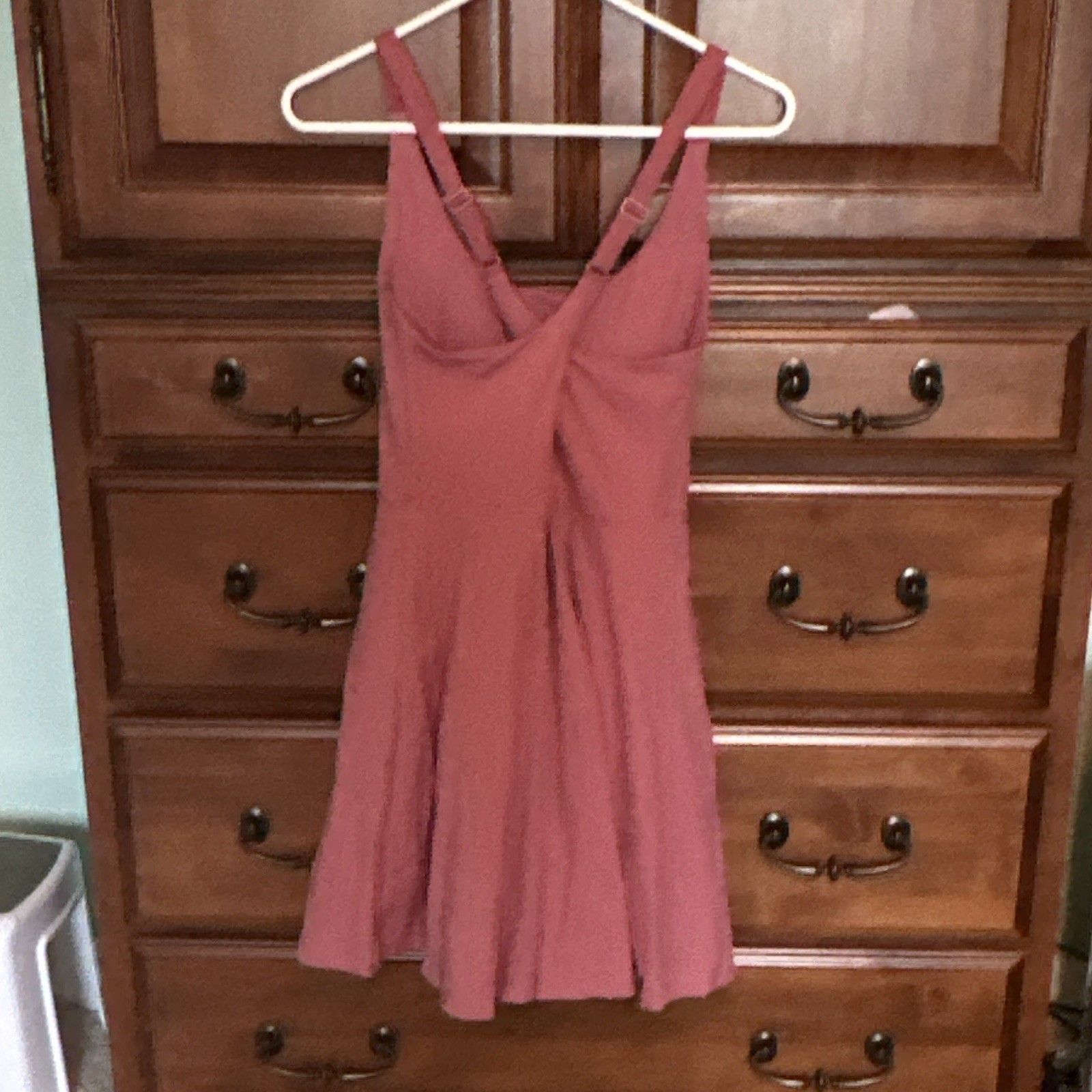 Iuga Pink Solid V-Neck Sleeveless Fit & Flare Short Knit Stretch Dress S