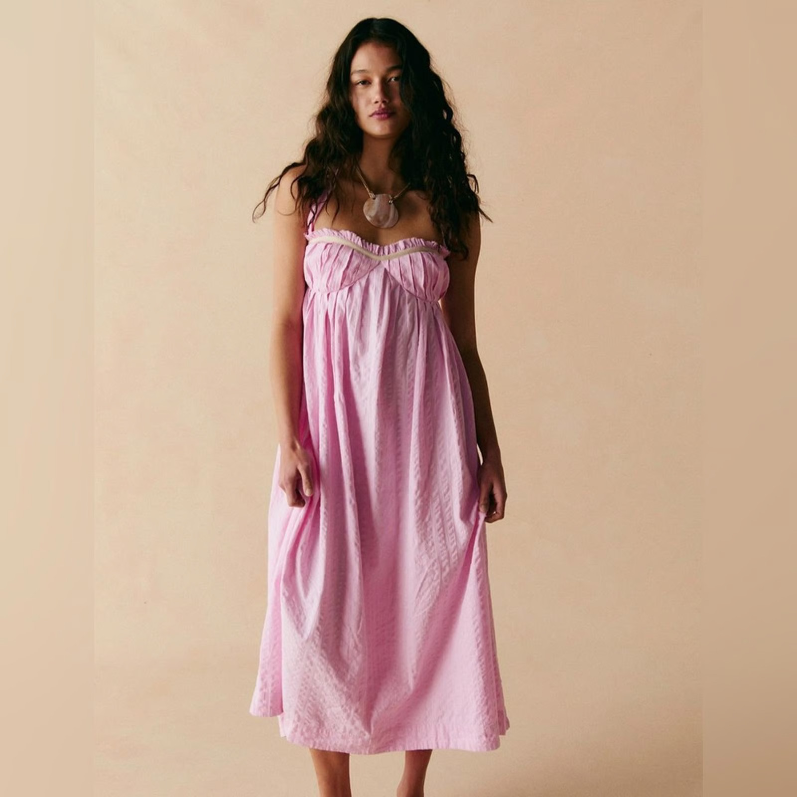 Free People Poppy Midi S P Women’s Free-est Sleeveless Pink Cotton Dress 45362