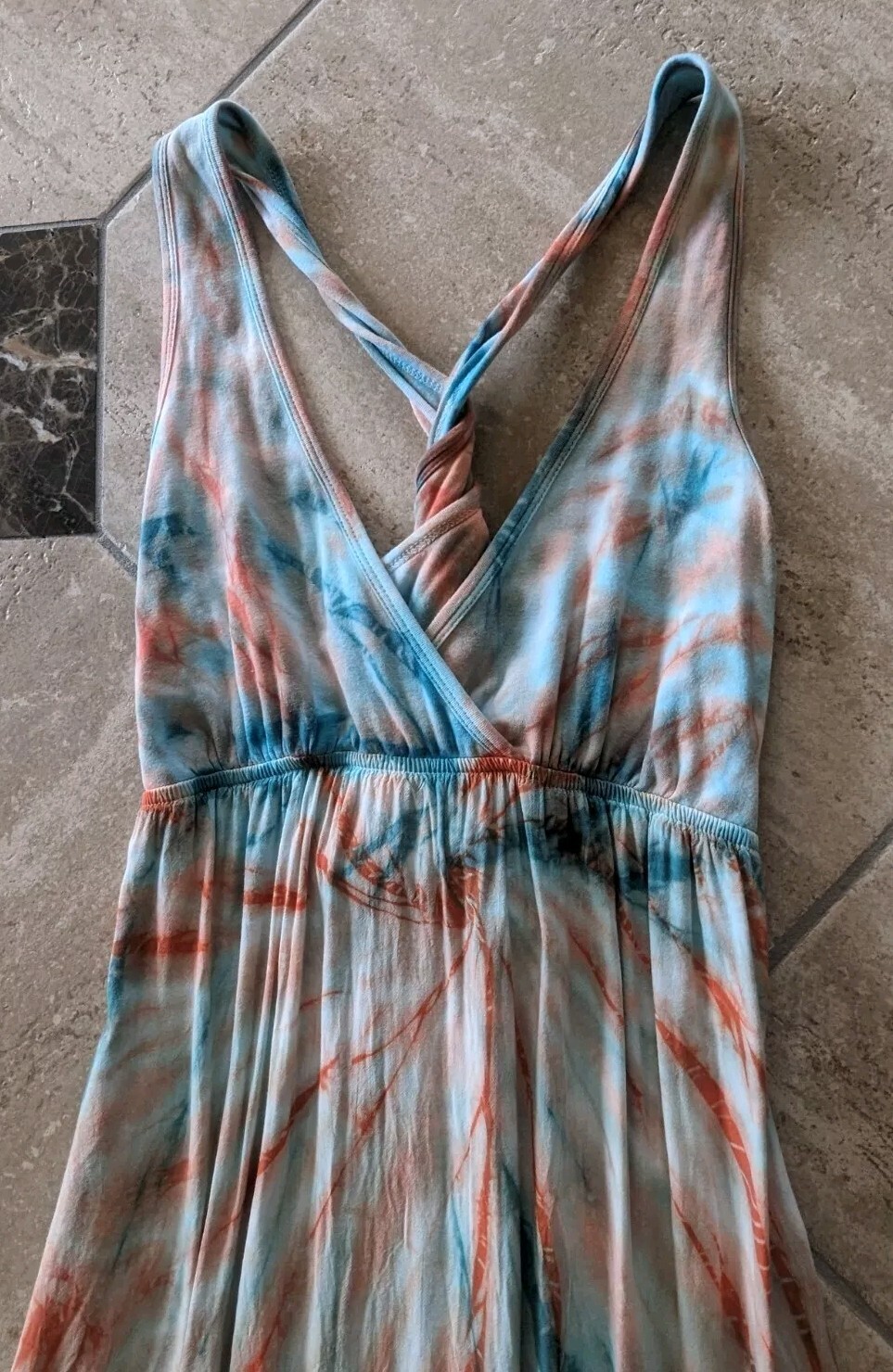 Hard Tail Twist Back Dress (S) Green Orange Tie Dye Maxi Cutout Breezy Flowy
