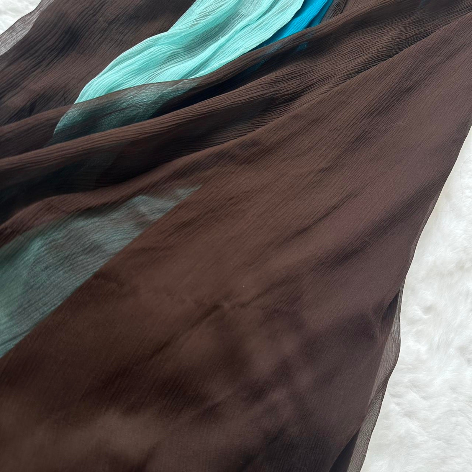 Signature by Robbie Bee Silk Brown & Turquoise Babydoll Maxi Dress – Size 8P