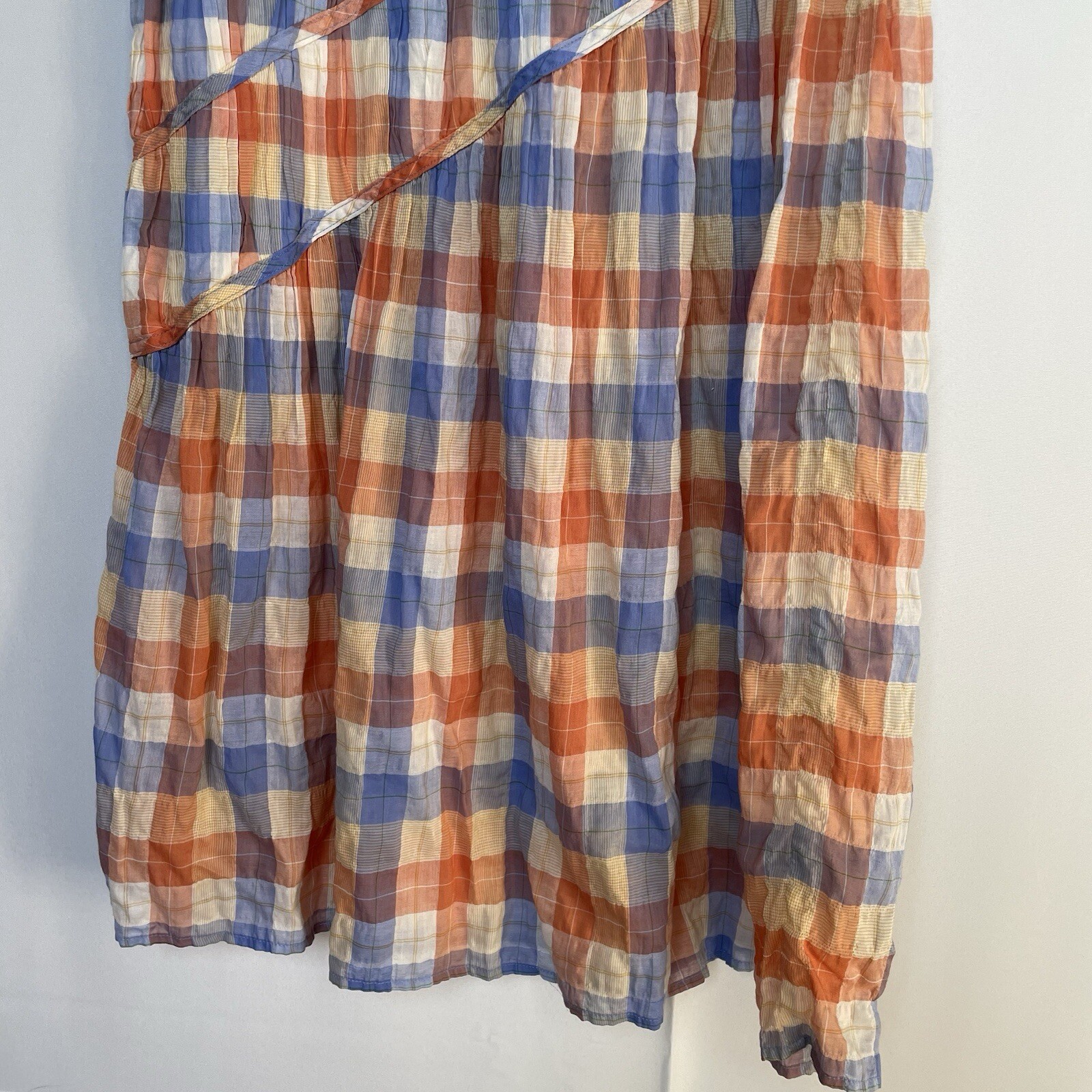 Rejina Pyo Maria checked crinkled cotton-blend maxi slip dress size UK 8 US 4 S