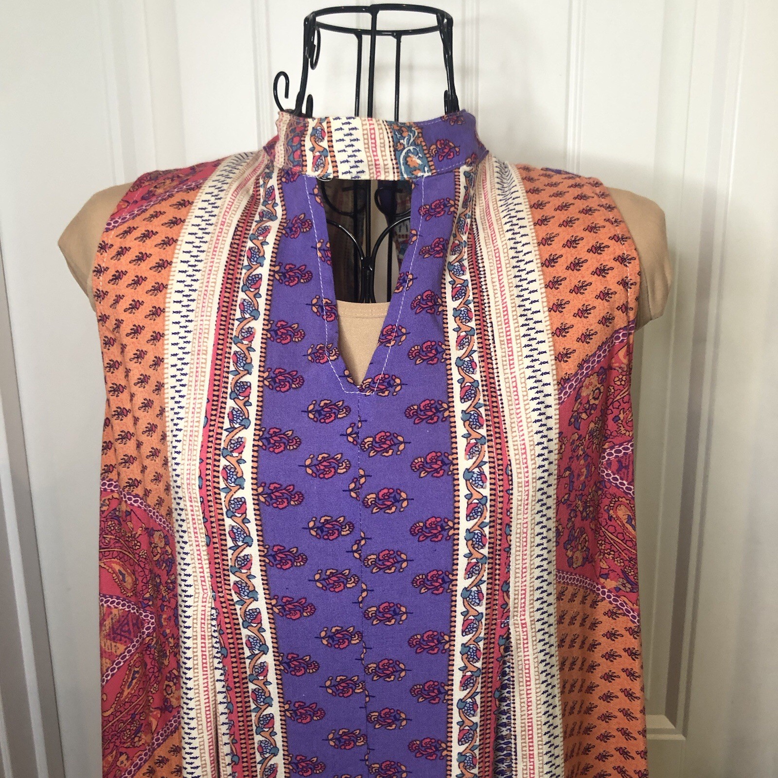 Jodifl Womens Small Bohemian Vibrant Patchwork Swing Shift Dress