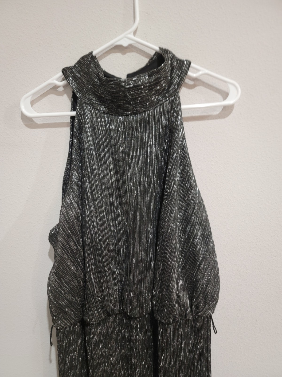 Glamour Black Silver Metallic Halter Maxi Dress 18W Plus NWT Plisse Pleat Party