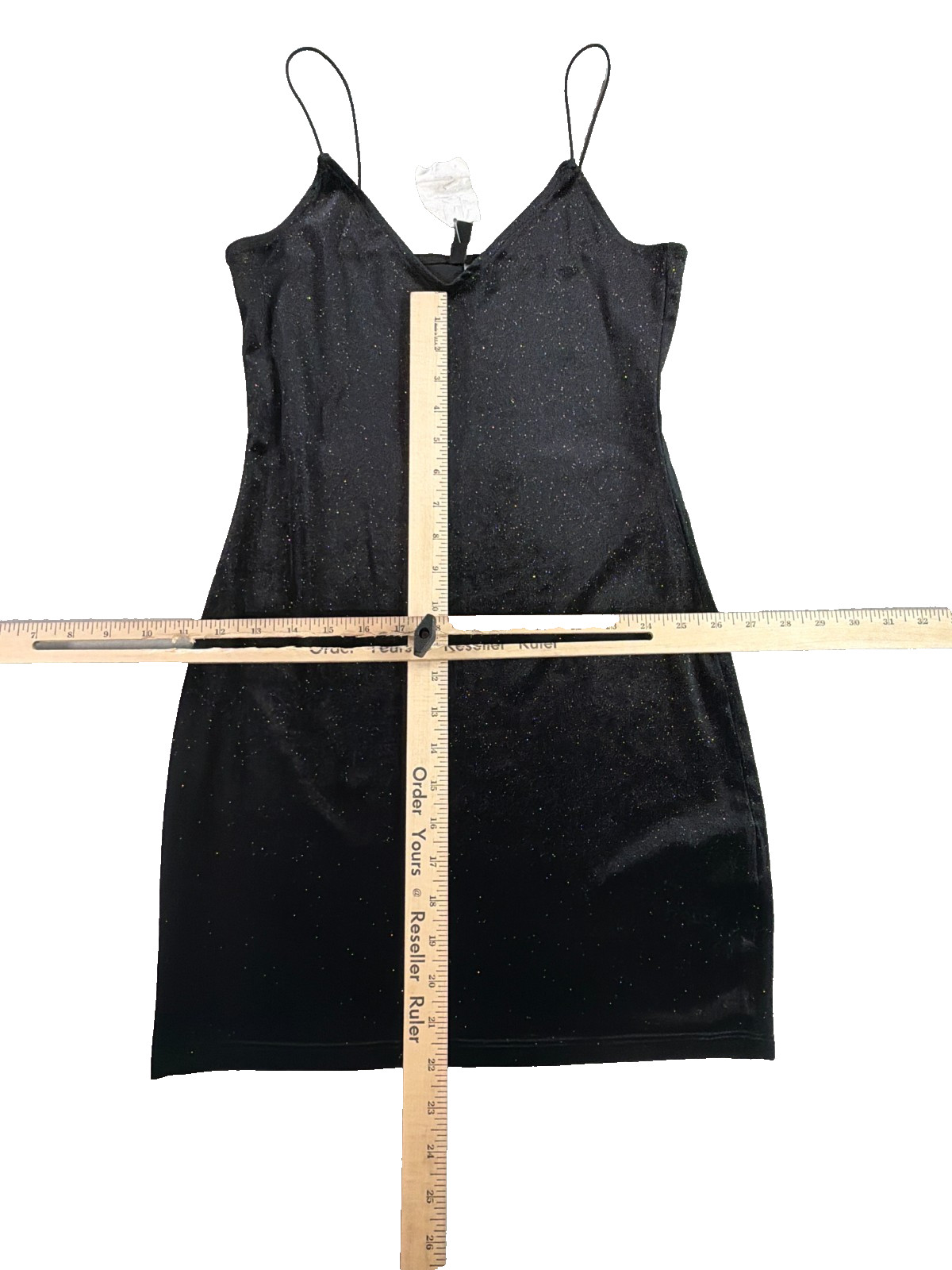 H&M Divided Black Glitter Shimmer Bodycon Mini Dress Spaghetti Strap NWT S