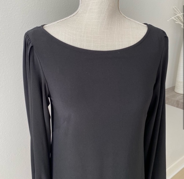 Laundry Black Open Sleeve Stretch Cocktail Shift Dress Minimalist Chic New XS