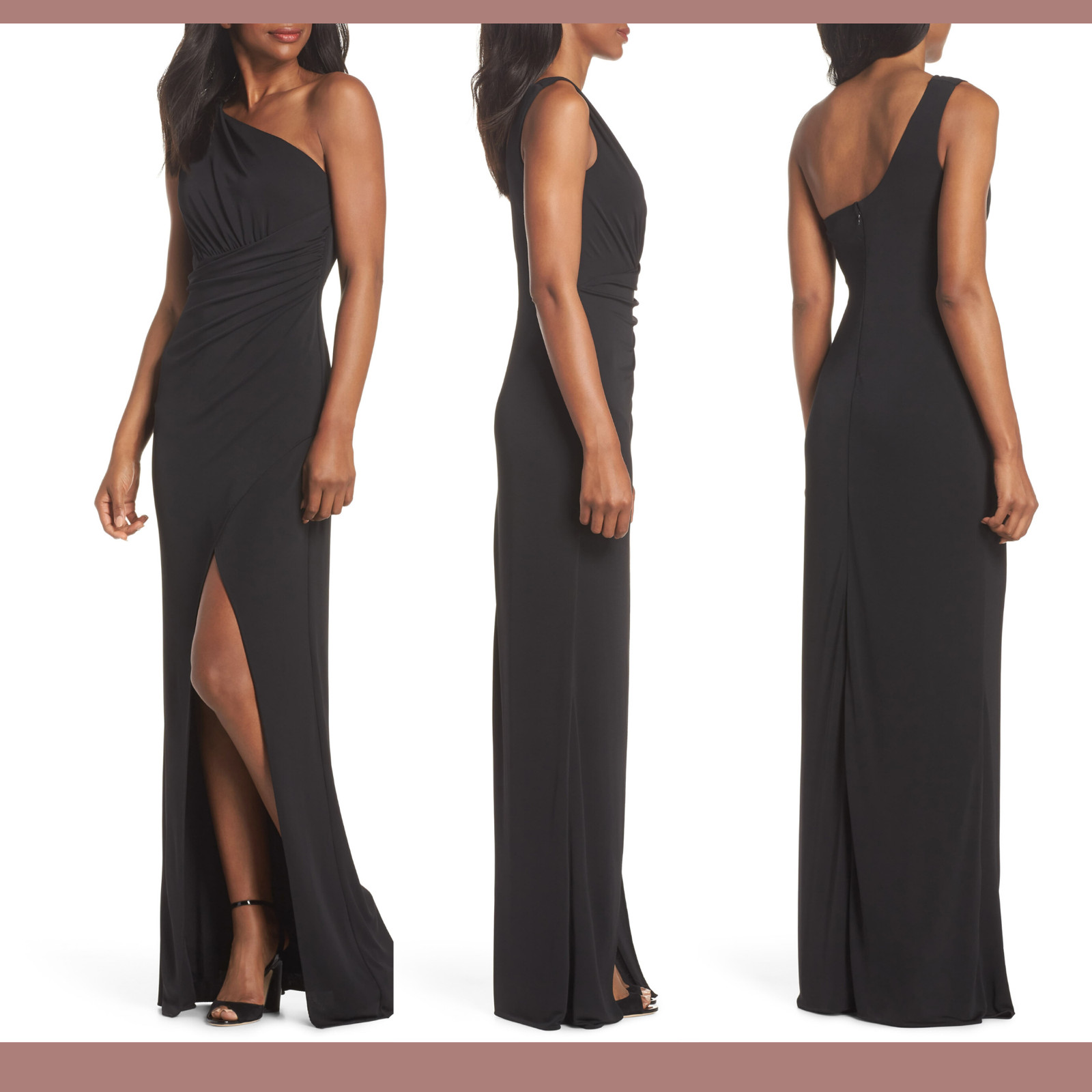 NEW $346 Maria Bianca Nero Black Kerri One-Shoulder Gown [ SZ 4 ] #E746