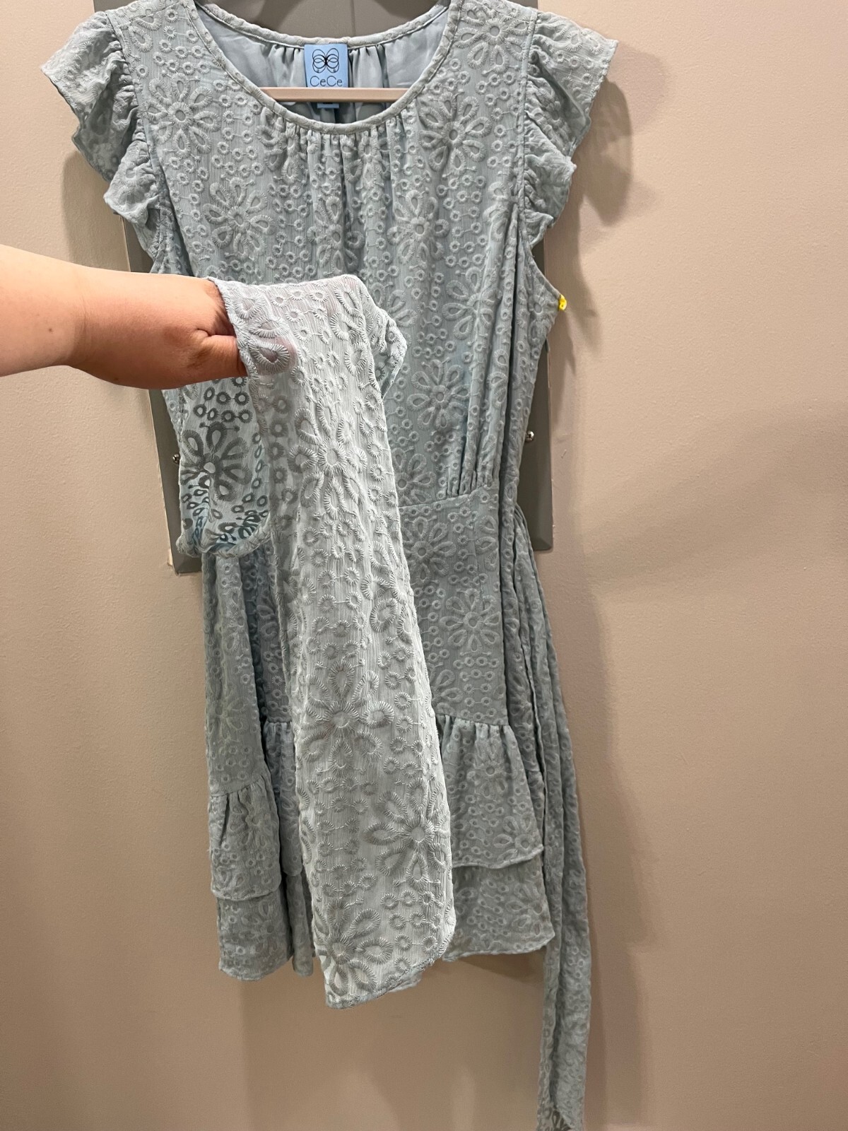 CeCe Chic Aqua Dusk Patterned Ruffle Dress, Size 10, light romantic style