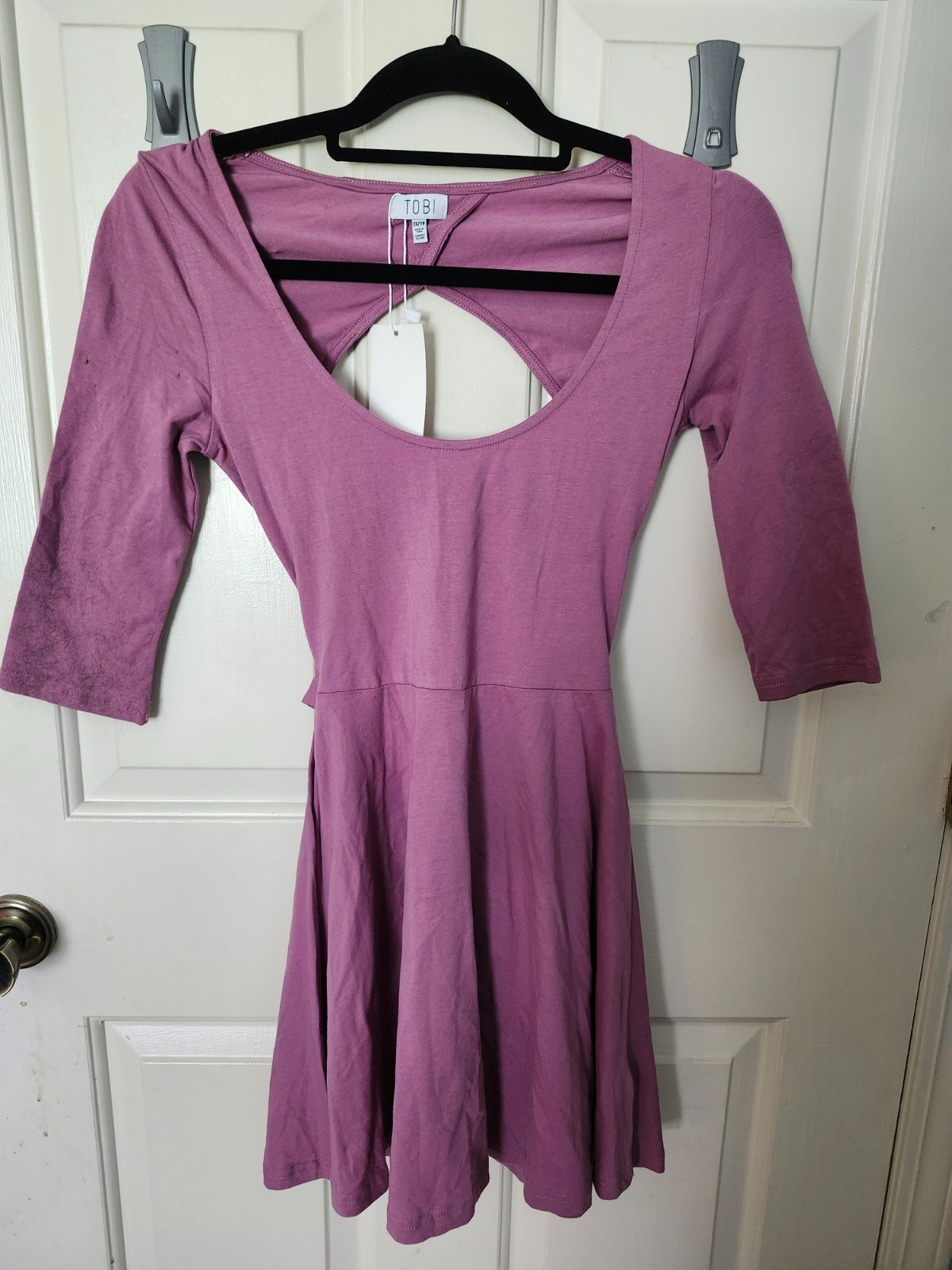 NWT Tobi Purple Open Back Knit Dress 3/4 Sleeve XS