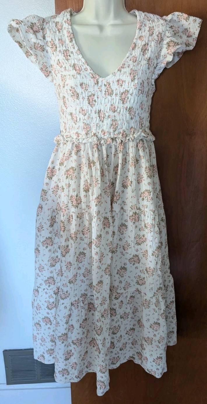 OPT One Pretty Time Prairie Dress Womens Sz Large Phoebe Cottage Core Floral