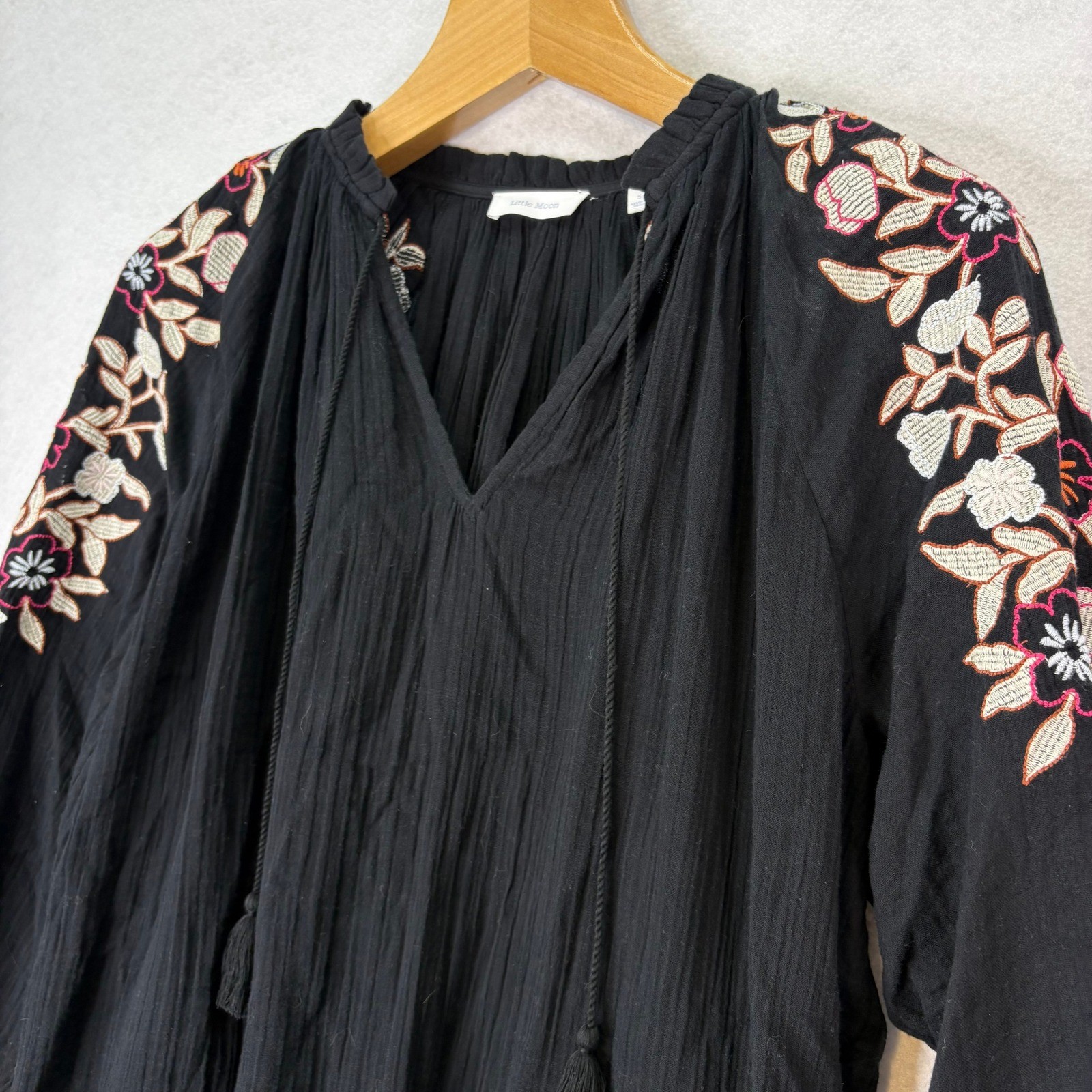 Aritzia Little Moon Black Embroidered Thalia Mini Dress Size S Boho Cottagecore