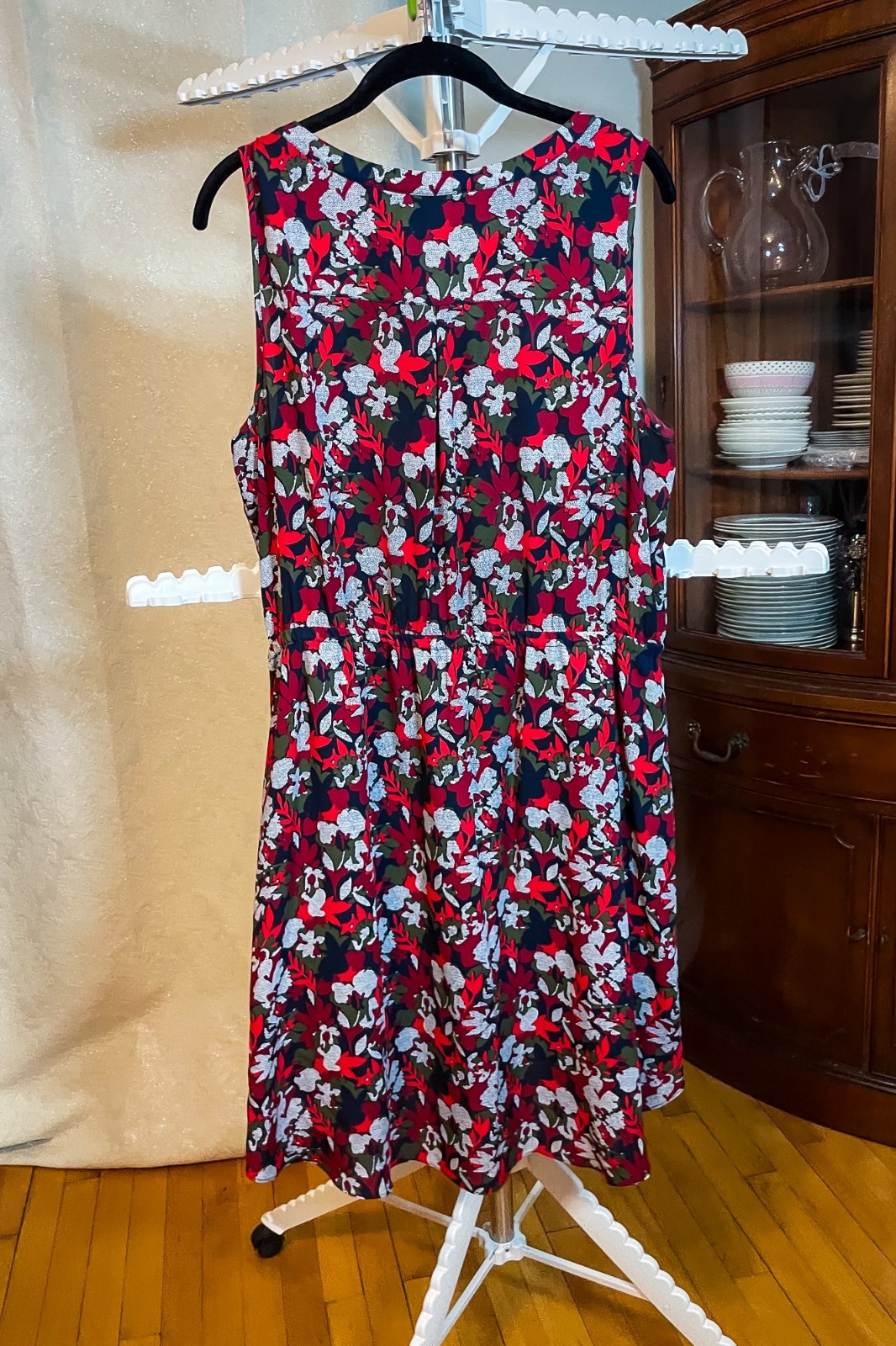 Tommy Hilfiger Red Navy Floral Sleeveless Drawstring Waist Dress, Size XL, GUC