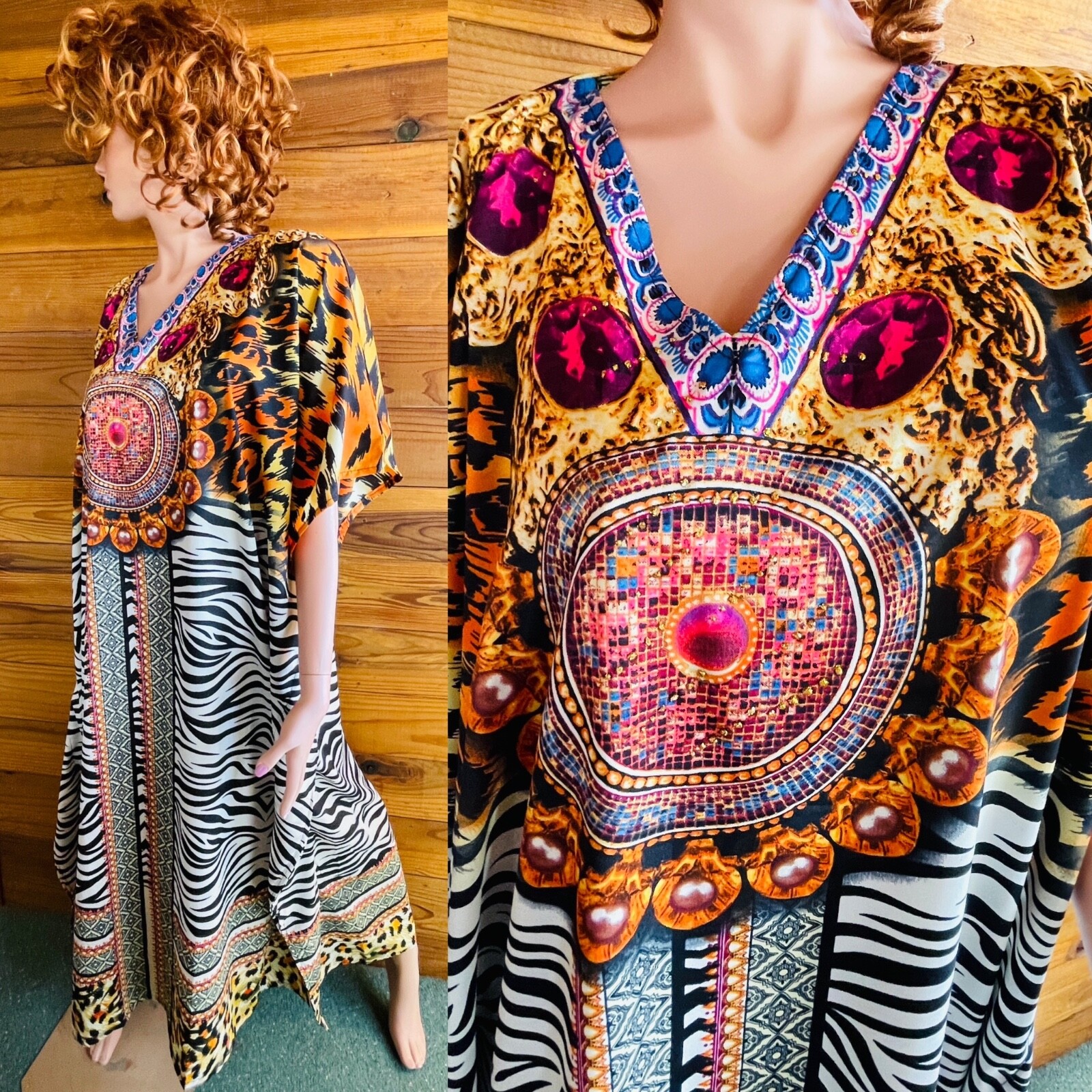 SHORE DRIVE NWT Leopard ZEBRA PEARLS Print CAFTAN O/S