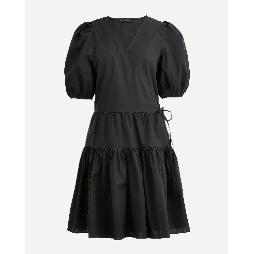 J.CREW NWT Black Puff-Sleeve Cotton Poplin Wrap Dress & Separate Slip Lining, XL