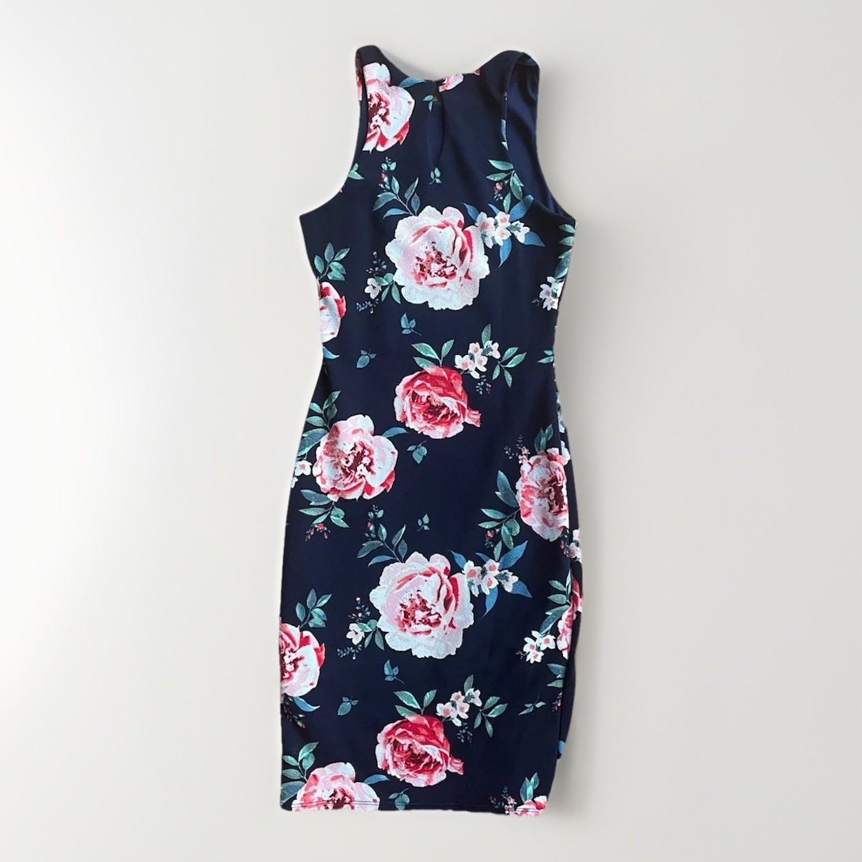 Dresscode LA Navy Floral Dress Rose Print Sleeveless Midi Mad Men–Inspired
