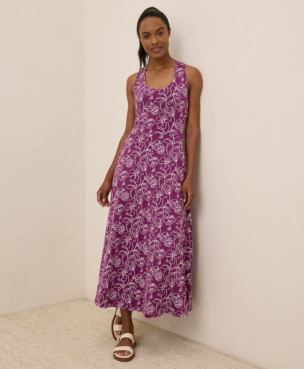 Pact Women’s Large Fit & Flare Open Back Maxi Dress Looking Glass Floral Sangria
