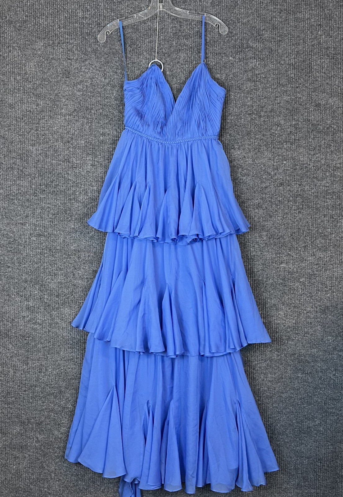 Ieena For Mac Duggal Thin Strap Tiered Chiffon Gown Size 4 Blue Romantic