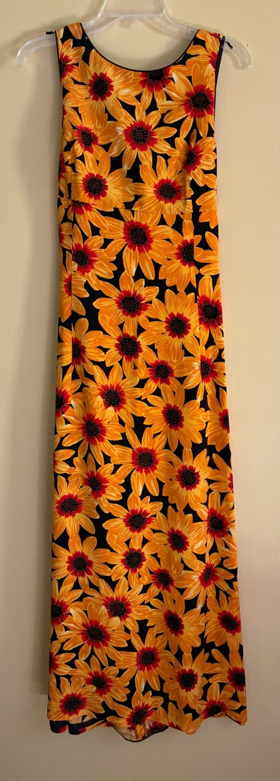 DANA BUCHMAN LONG SILK COCKTAIL DRESS IN LARGE SUNFLOWER PRINT OLD STOCK 8