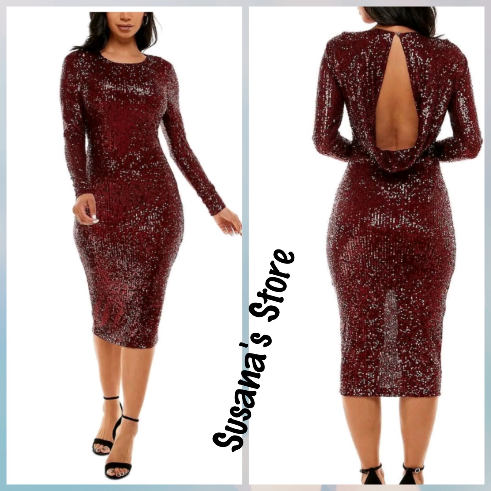 NWT Bebe SIZE XL Merlot Sequined Cowl back Midi Dress Elegant, Attractive $200