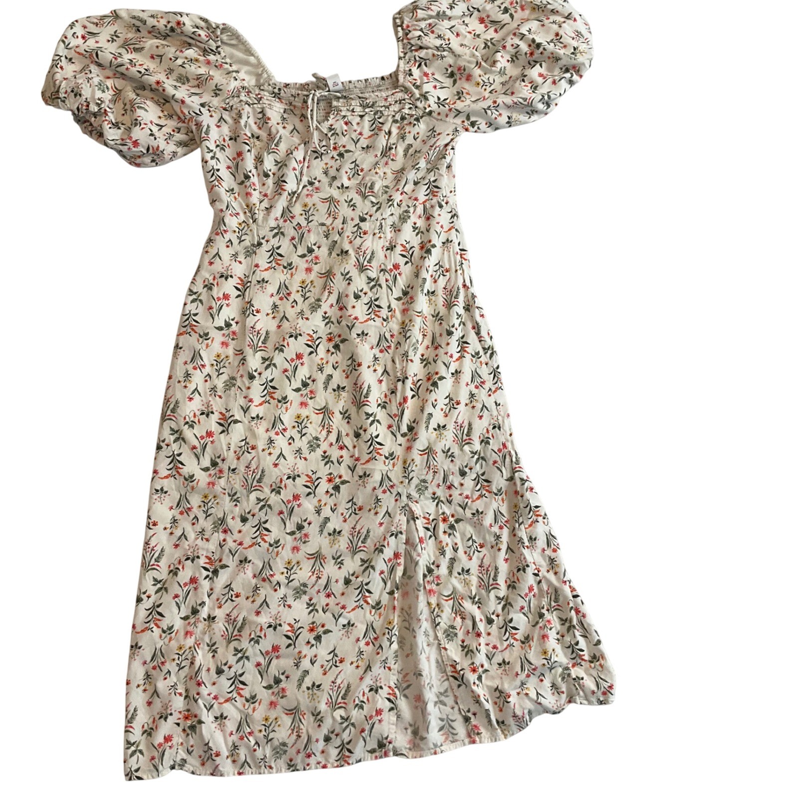Old Navy Floral Puff Sleeve Midi Dress White Red Green Spring Summer
