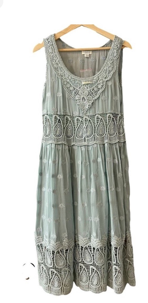 Sundance Women’s Size 12 Green Embroidered Festival Beach Dress Lace Crochet(645