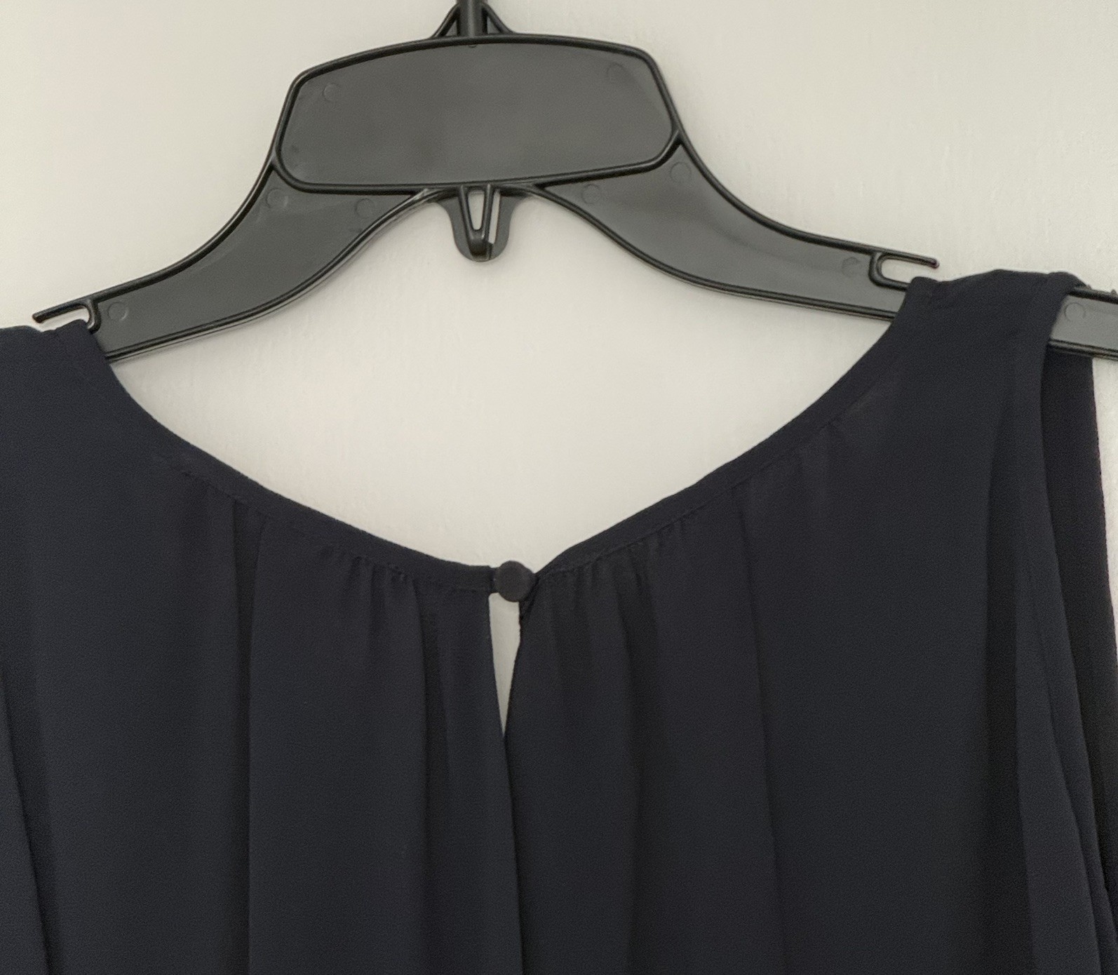 Michael Kors Navy Chiffon Sharkbite Hem V-Neck Midi Dress NWT Size Large