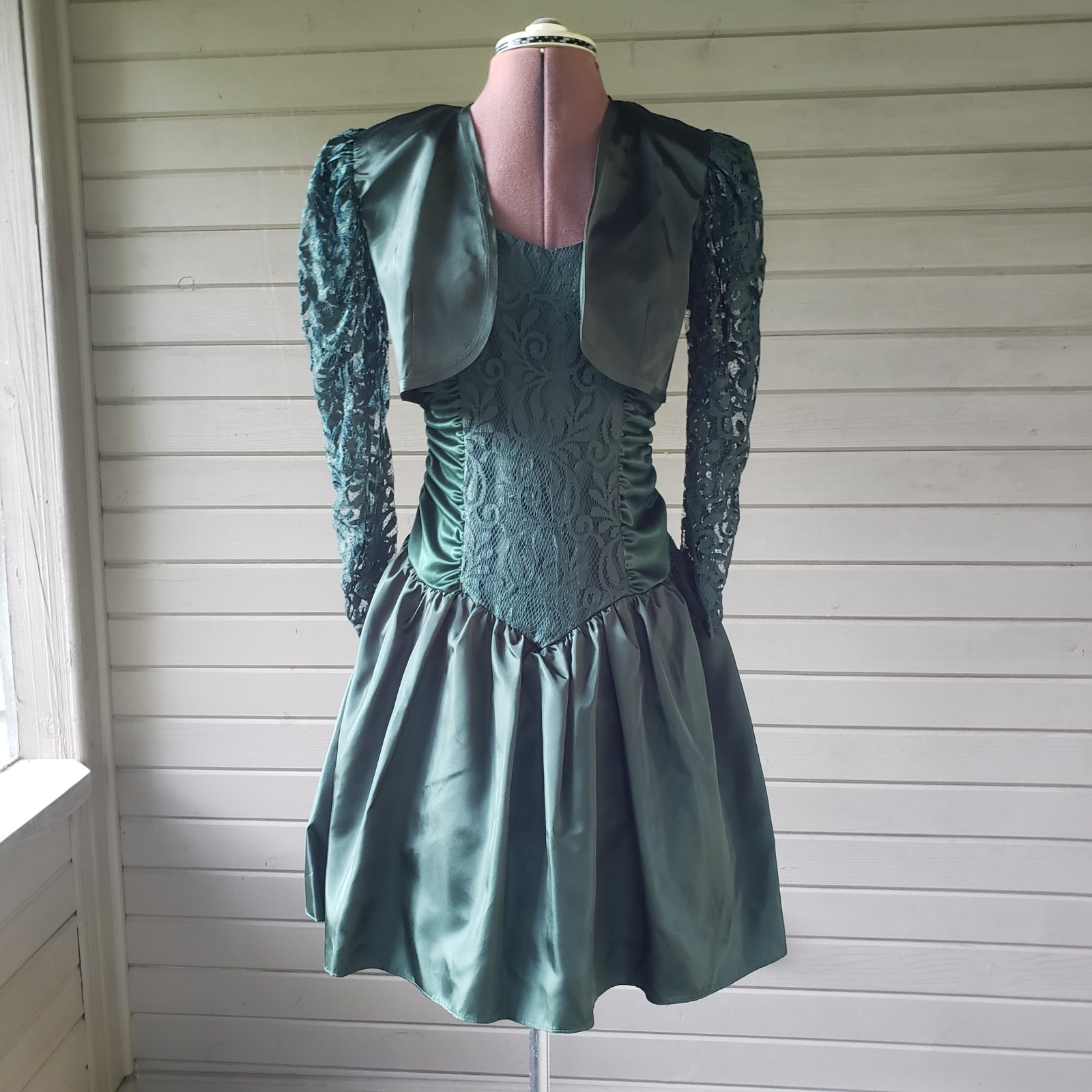 80s Prom Dress Size 3 (Small) Mayvens of California Green Puff Sleeve