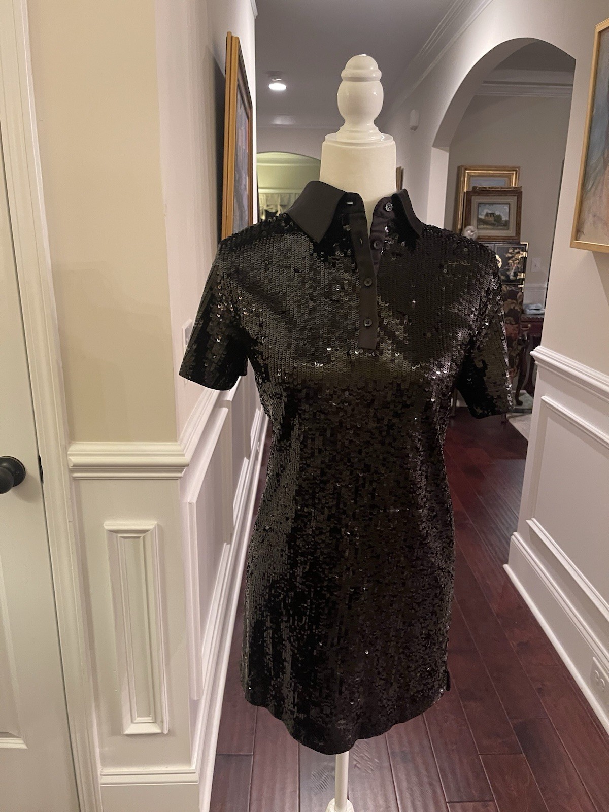 Alice + Olivia Treva Black Sequined Polo Mini Dress Sz S NWT $595