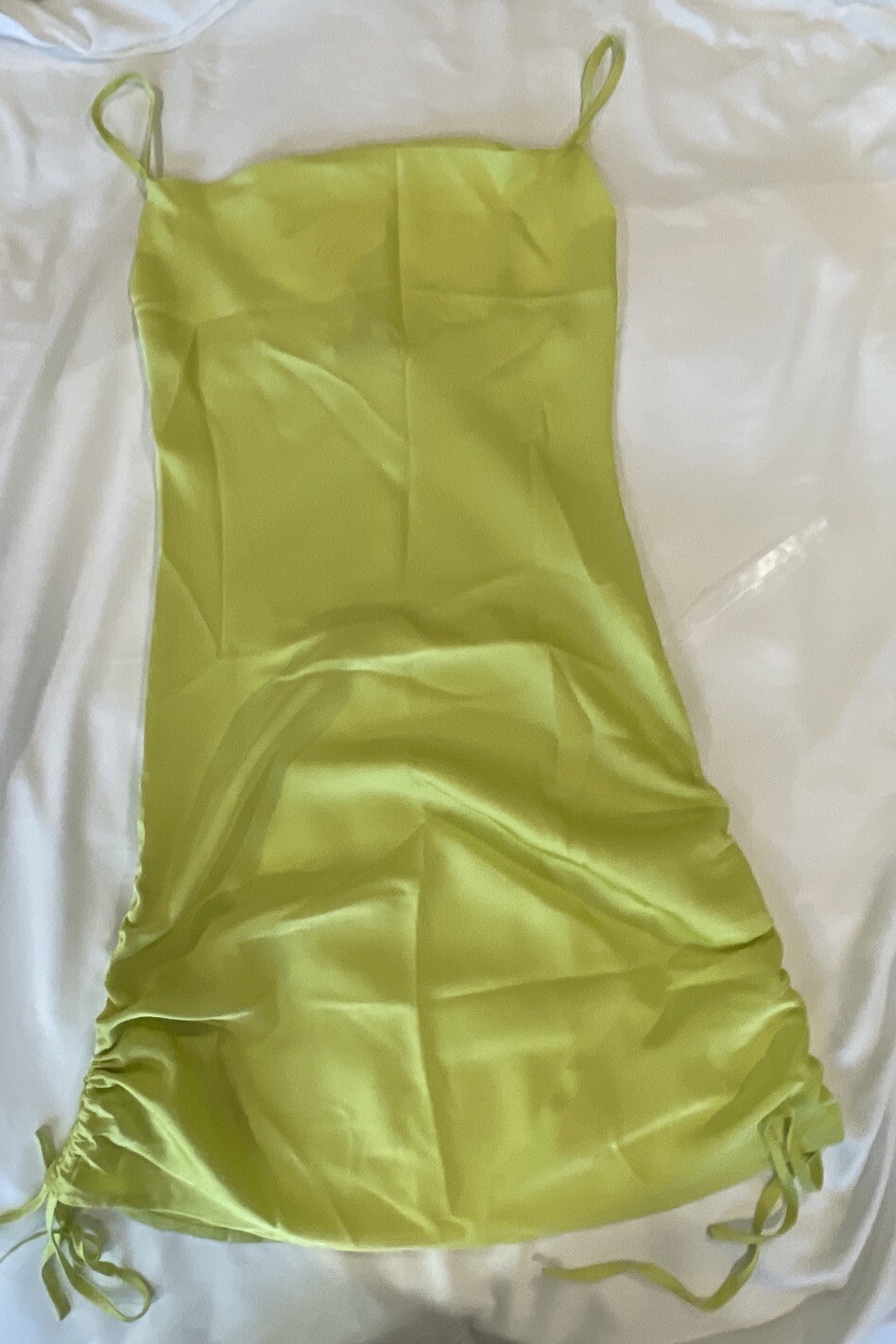 90’s Paper Heart Sleek Spaghetti Strap Slip Dress Drawstring Ruched Sides Sz XS