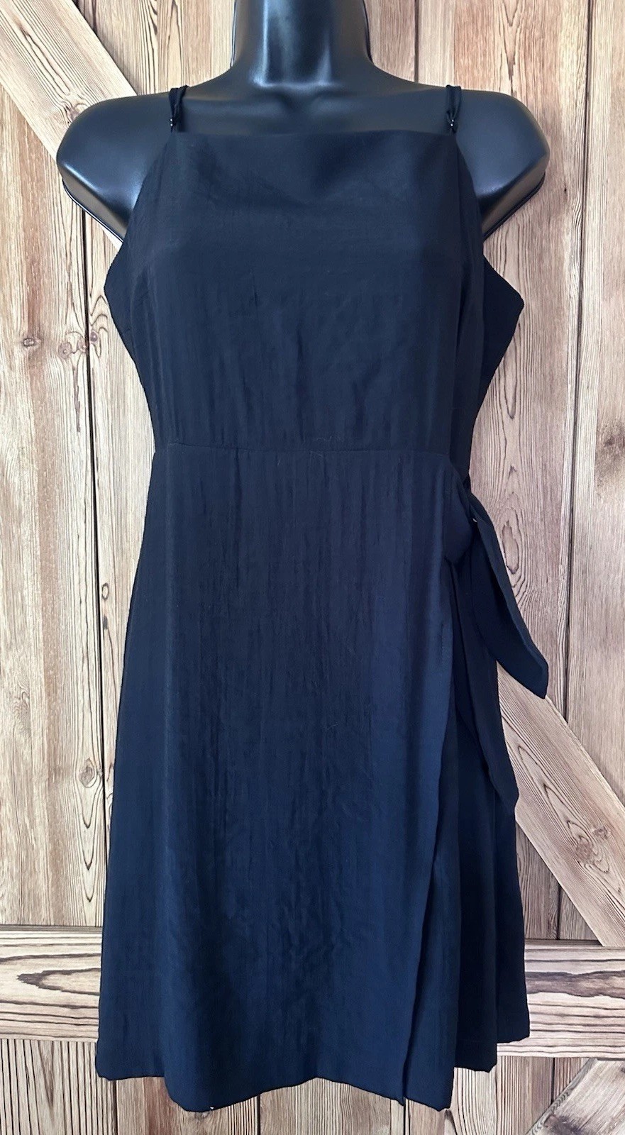 NINE WEST Black Spaghetti Strap Side-Tie Faux Wrap Mini Dress Size Small
