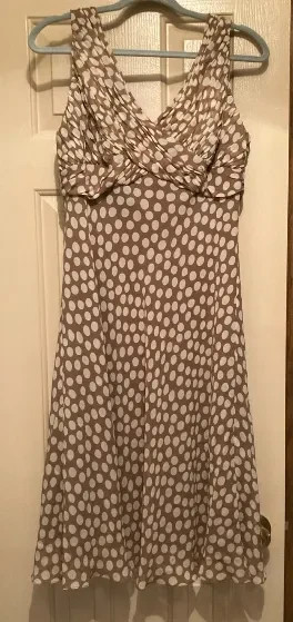 READ! Vintage Y2K Pure Silk Taupe & Ivory Dotted Sleeveless Midi Dress