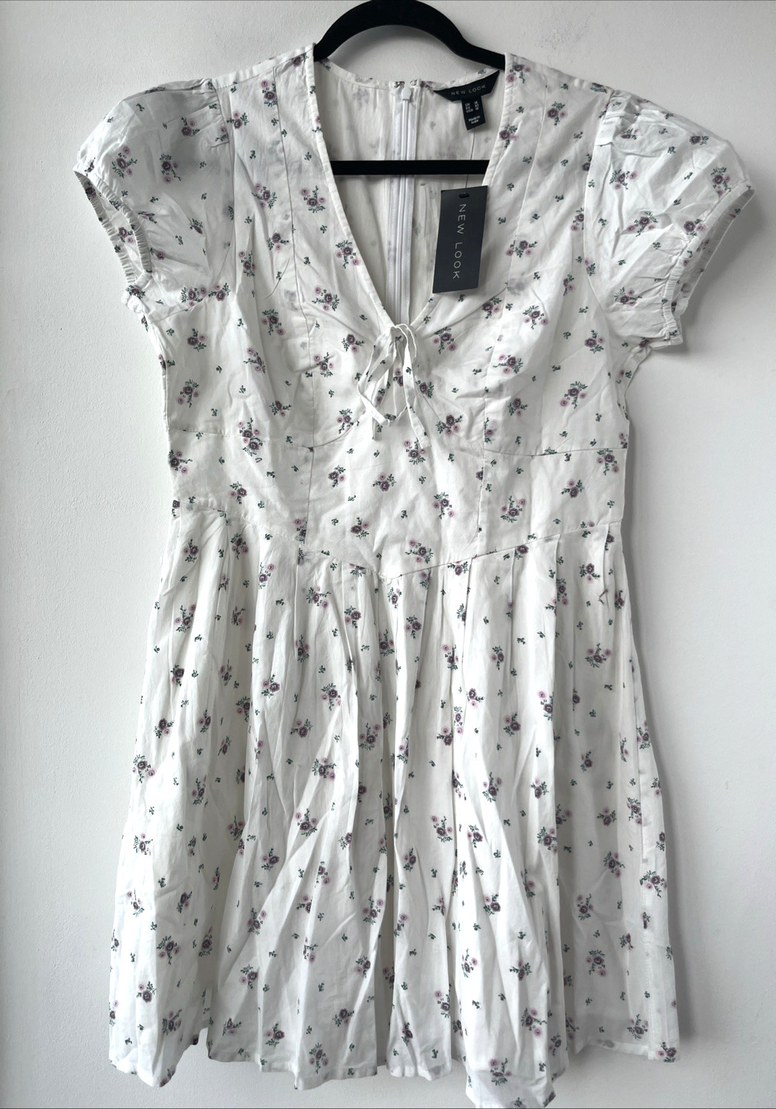 NEW LOOK – TIE-FRONT FLORAL DRESS – SIZE 14 – WHITE